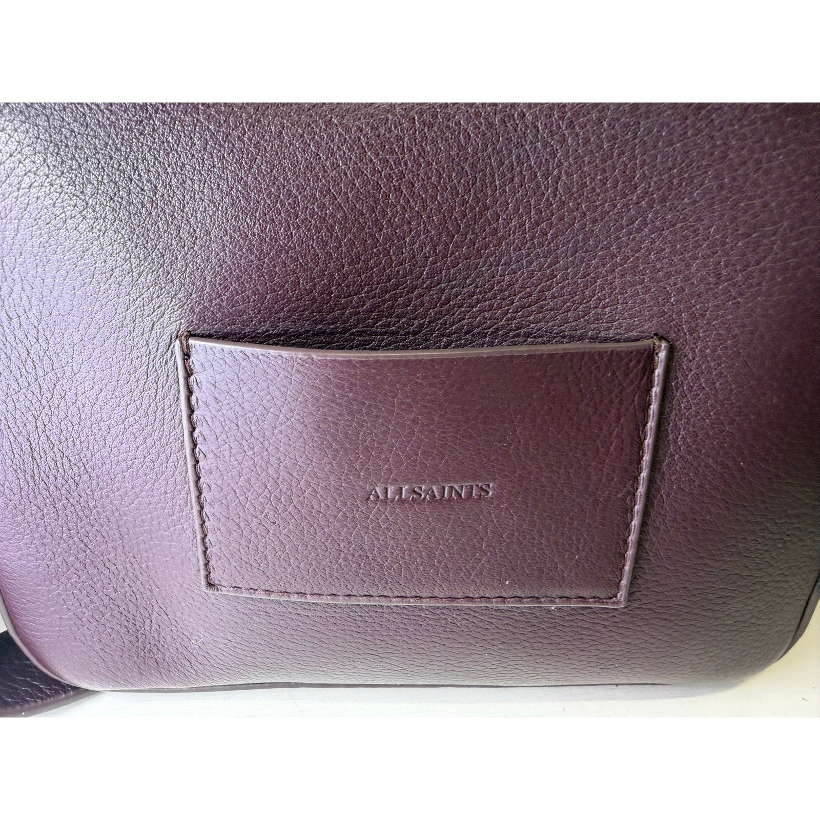 AllSaints Women’s Burgundy Pebbled Leather Camera Crossbody Bag Adjustable Strap