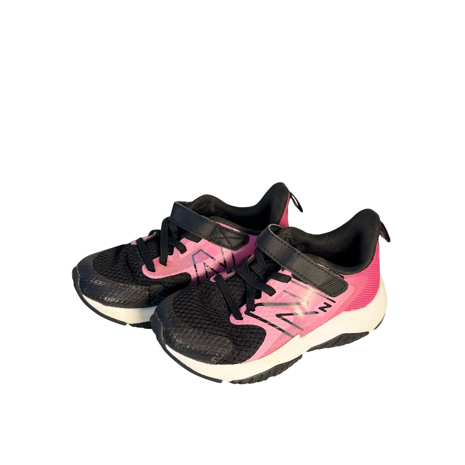 New Balance Kids Running Shoes Black Pink Hook & Loop Sneakers Size 11 US