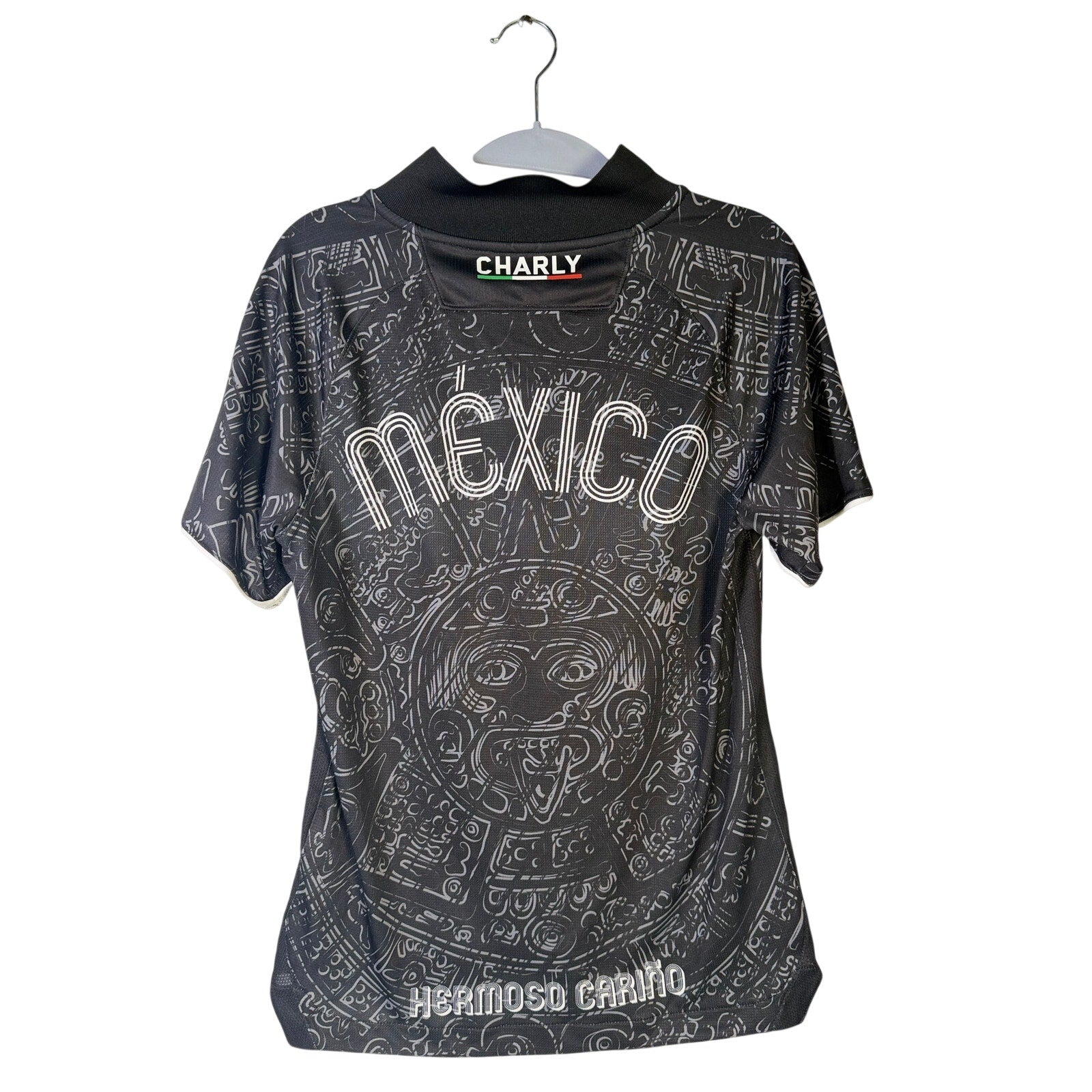 Charly Mexico Heritage SS Soccer Jersey Men's XS Black Aztec Print NWT