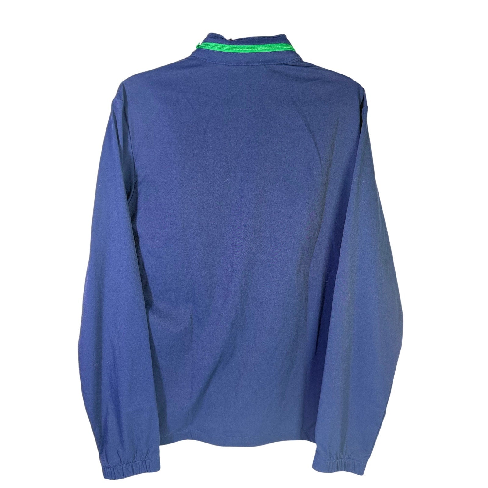 Adidas men's golf full-zip jacket in night indigo green, size small, new with tags, front view showing zipper and collar.