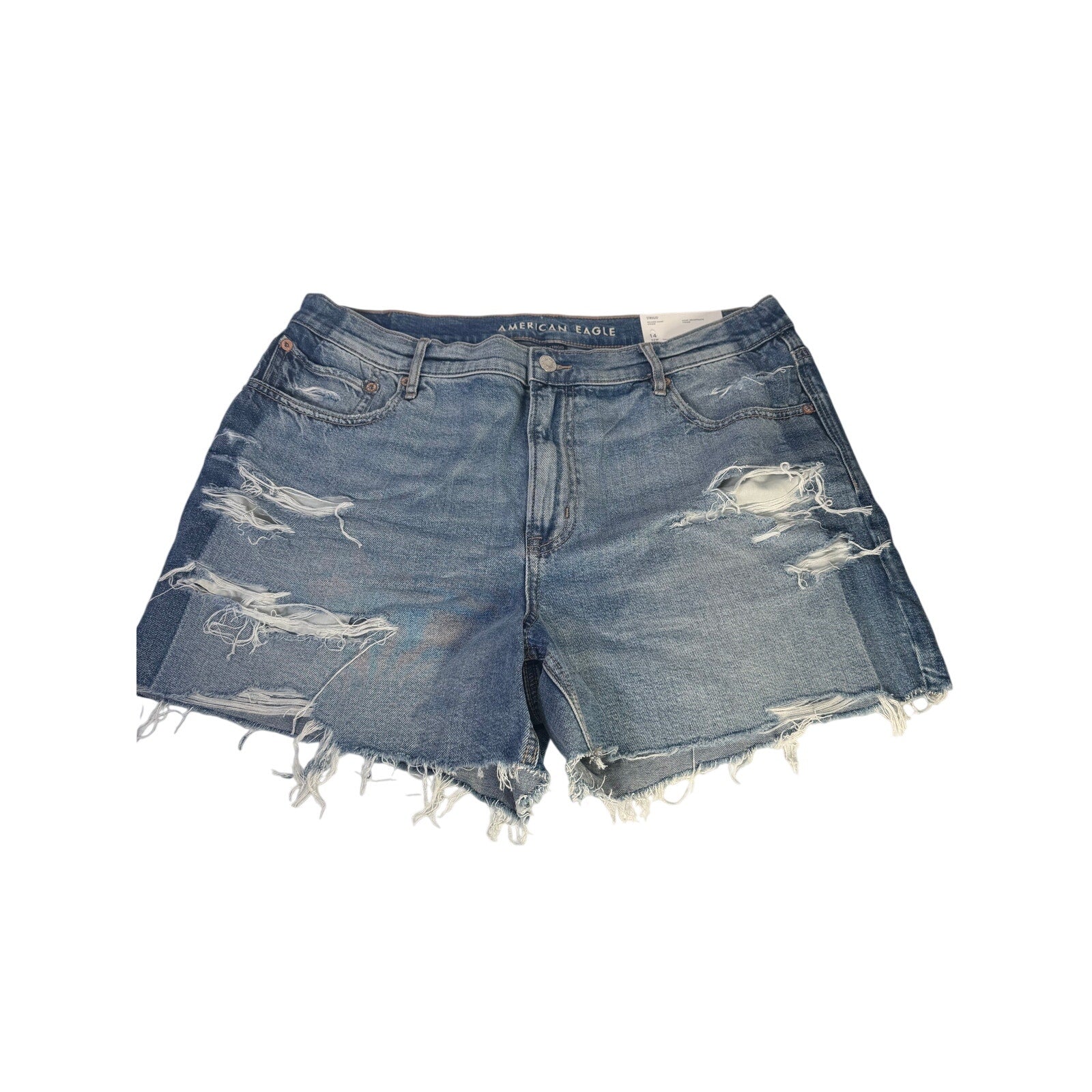 American Eagle Strigid Relaxed High Rise Distressed Denim Shorts Women's Size 14