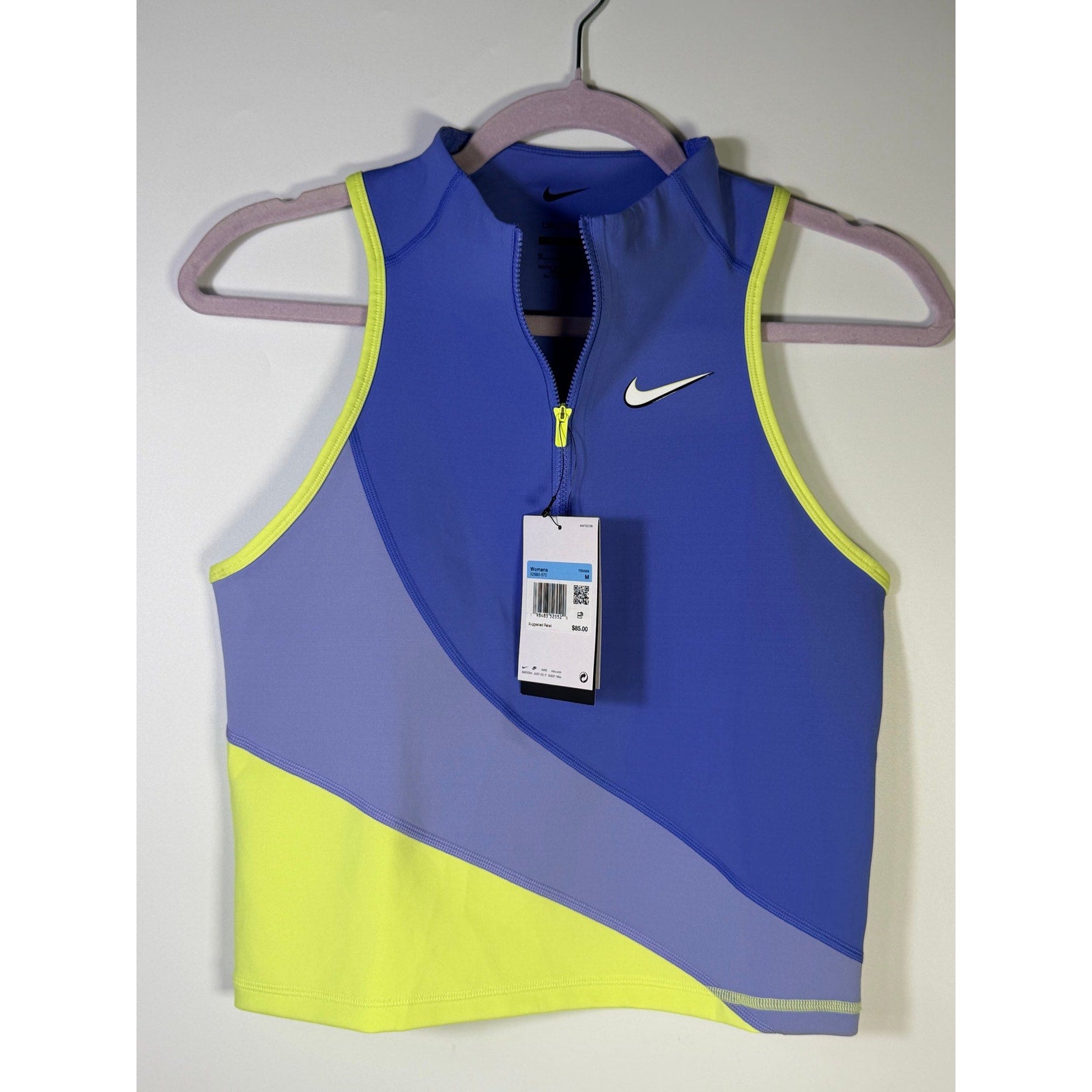Nike Women’s Sleeveless Quarter-Zip Crop Top Blue Lime Size M NWT