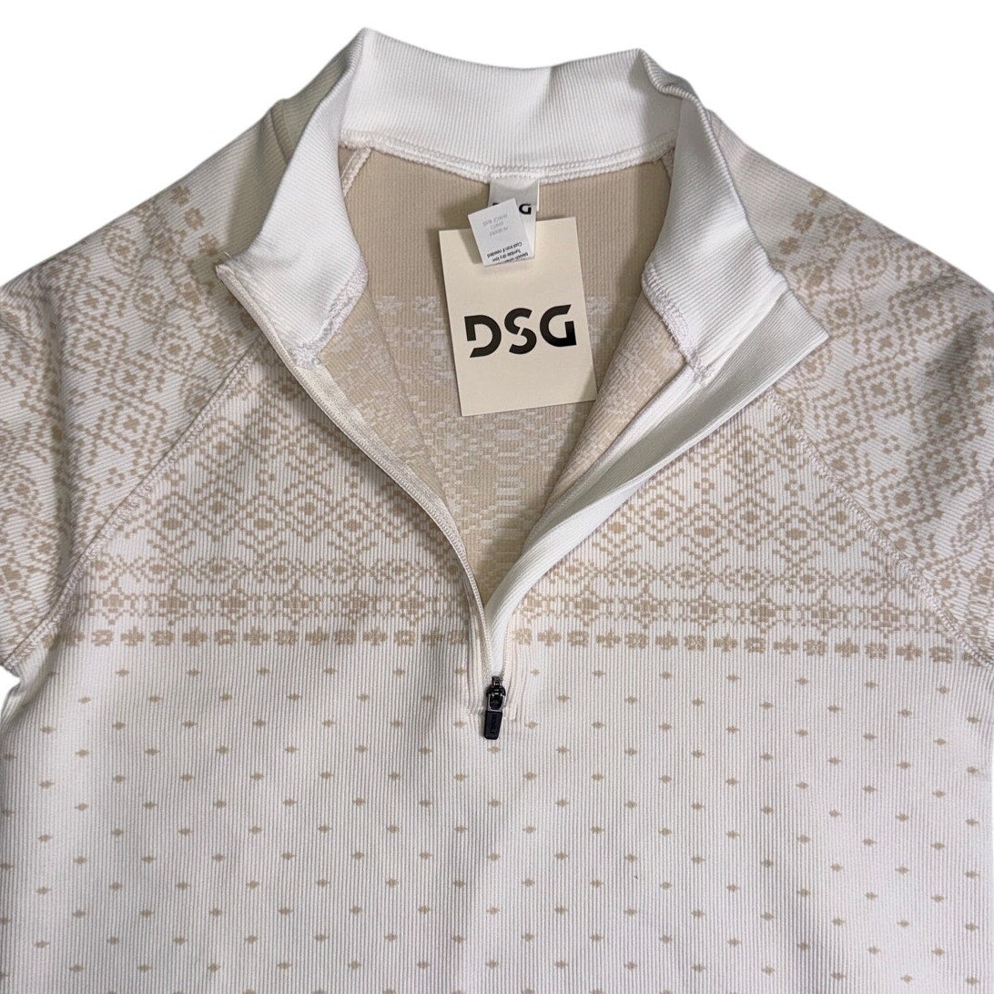 DSG Women’s Fair Isle Quarter-Zip Pullover Ivory Taupe Long Sleeve NWT Size S