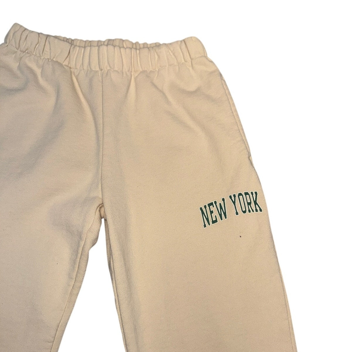 New York Graphic Jogger Sweatpants Cream Beige Size L Elastic Waist