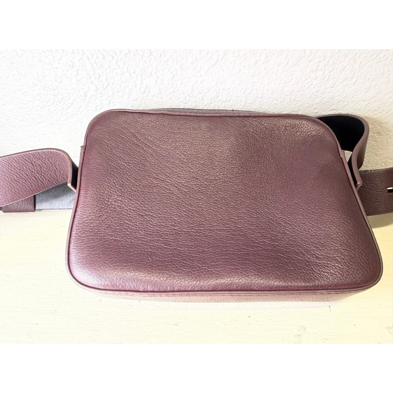 AllSaints Women’s Burgundy Pebbled Leather Camera Crossbody Bag Adjustable Strap