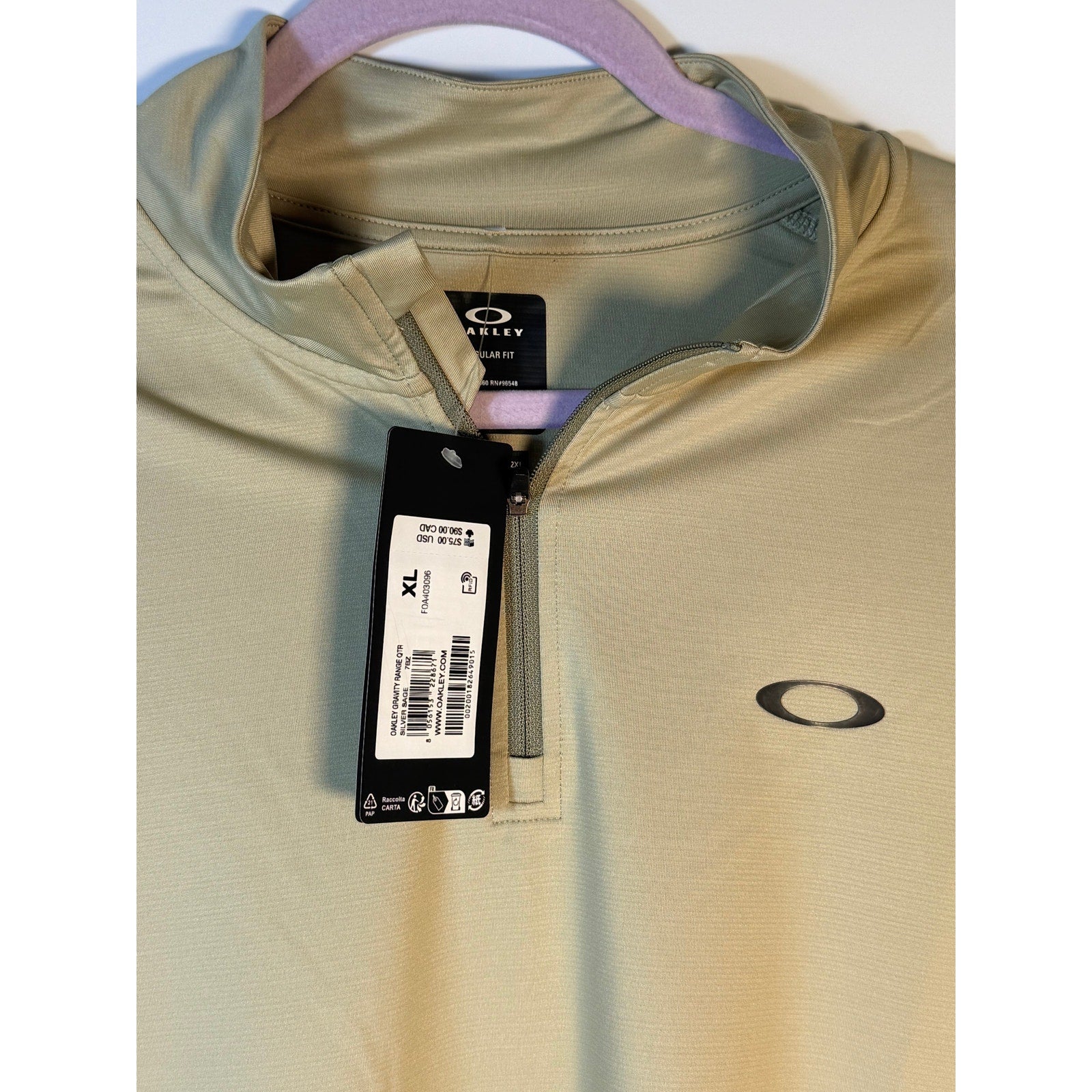 Oakley Gravity Range Quarter Zip Pullover Silver Sage XL Regular Fit NWT