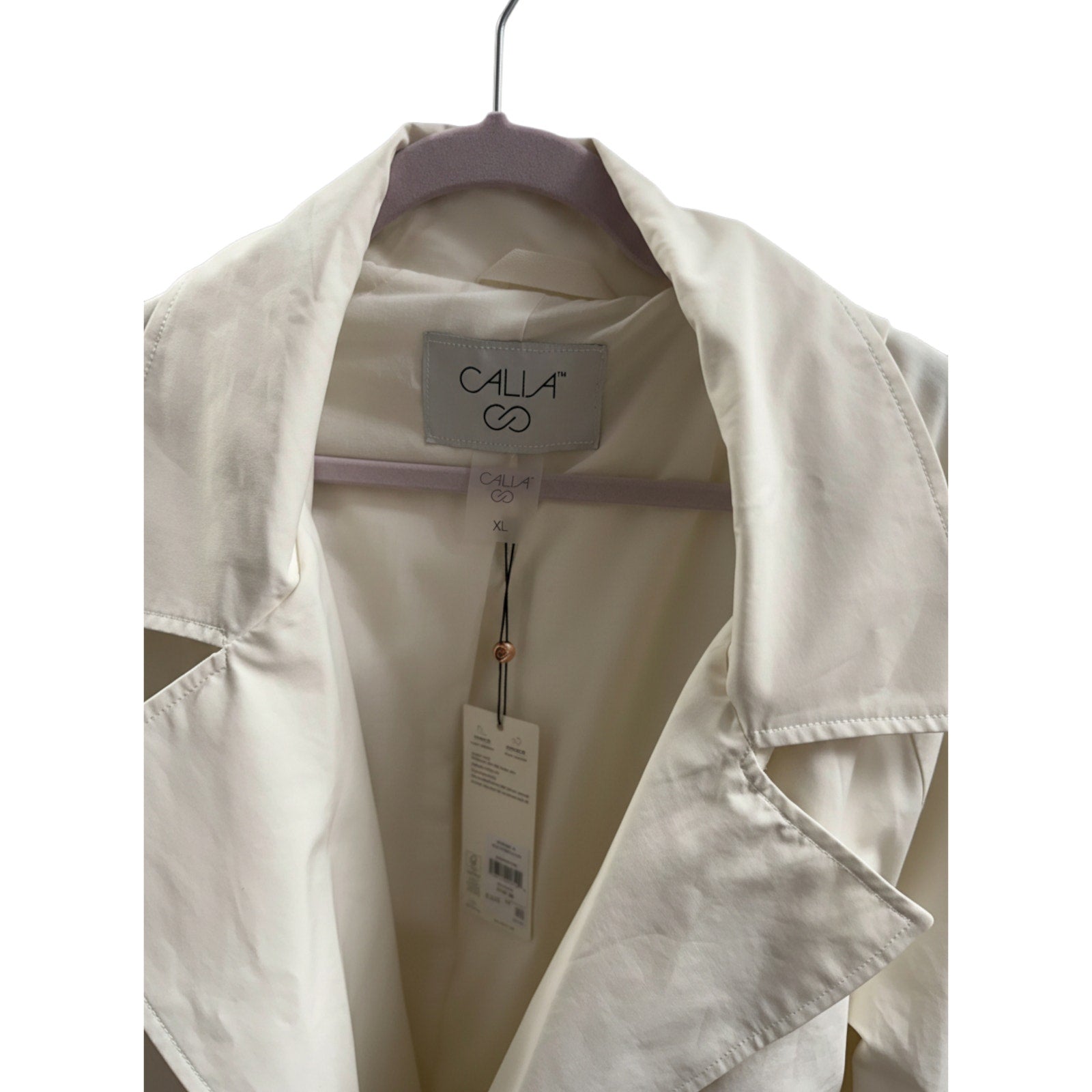 Calia Women's Hooded Trench Coat XL Cream Belted Lightweight Jacket NWT