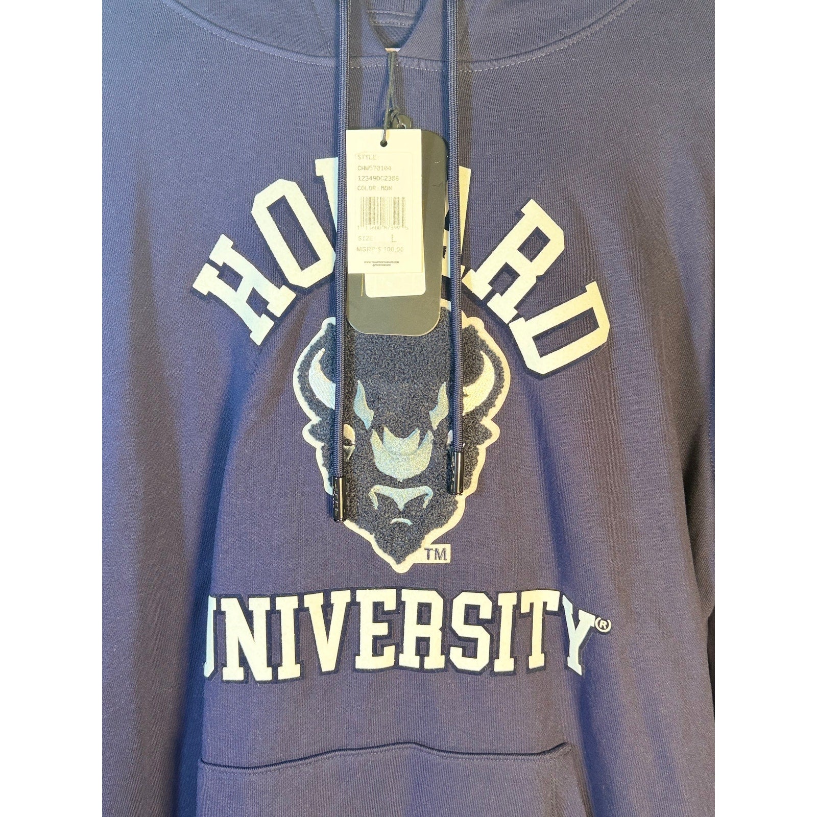 Campus Crew Howard University Bison Pullover Hoodie Men's Large Navy NWT