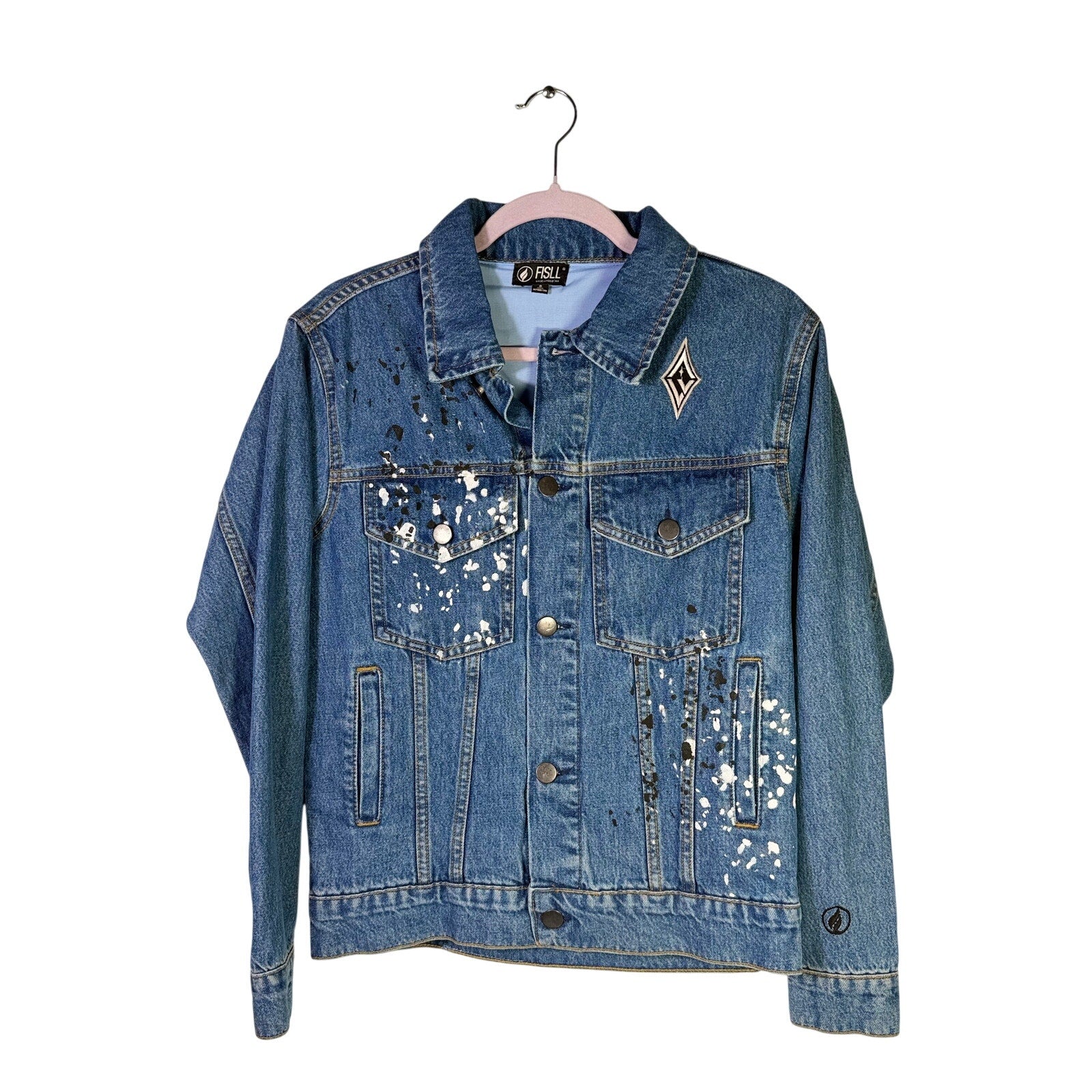 FISLL Las Vegas Aces A’ja Wilson #22 blue denim jacket, size S, showing front view with logo and button details.