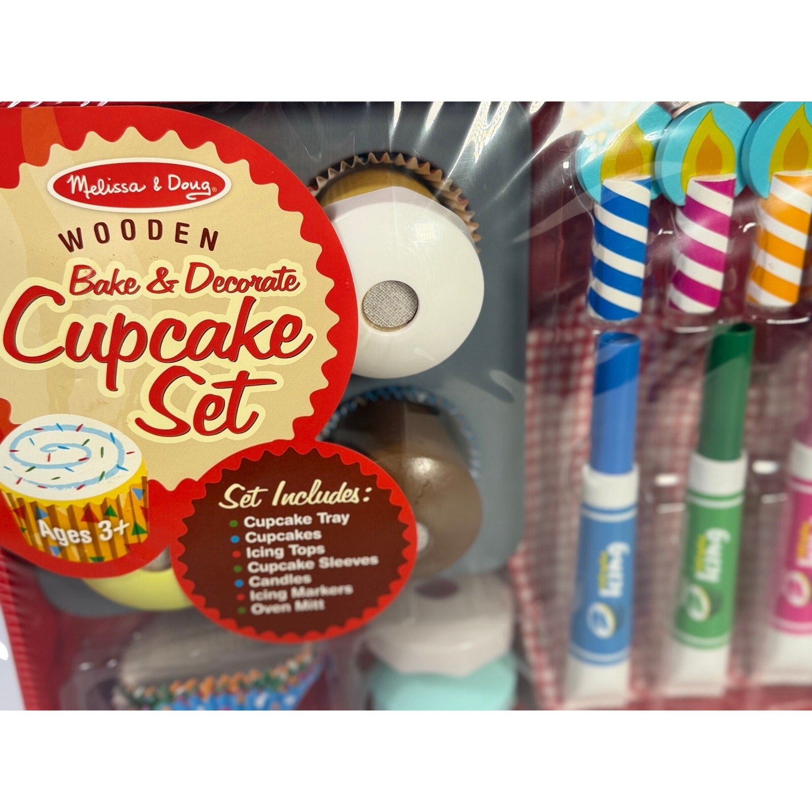 Melissa & Doug Wooden Bake & Decorate Cupcake Set Pretend Play Kitchen Toy NIB