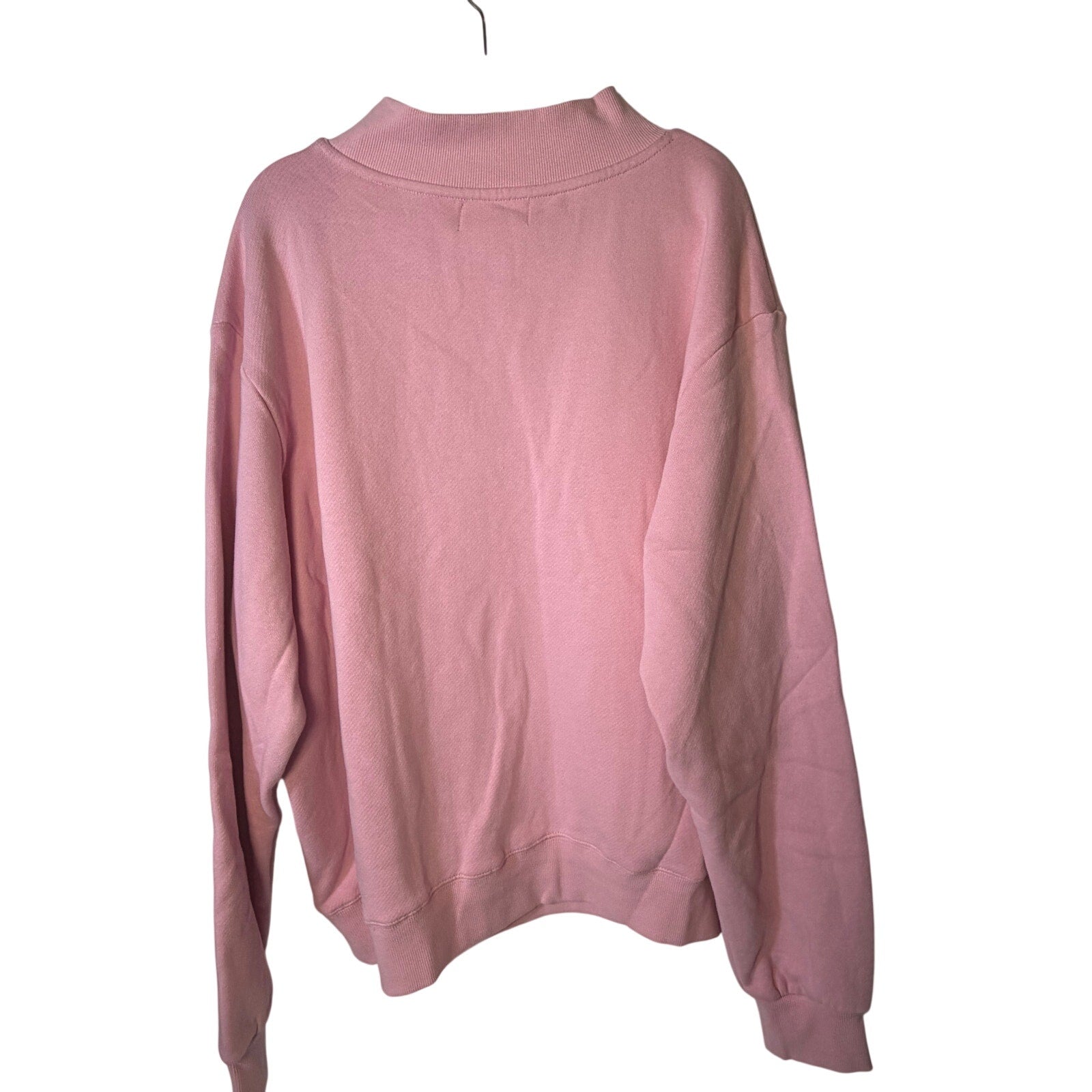 PARKE Pink Mock Neck Oversized Sweatshirt Pullover Striped Logo Appliqué Women's L/XL