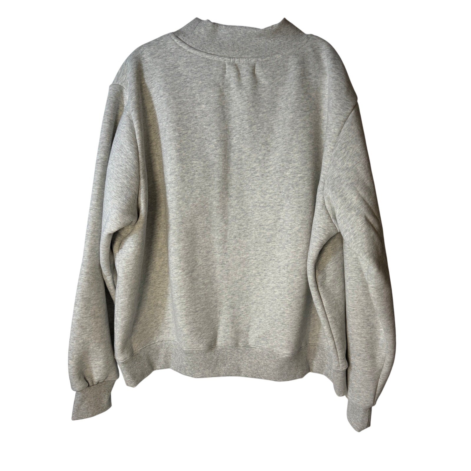 PARKE Mock Neck Sweatshirt Women's L/XL Gray Oversized Fleece Pullover Embroidered Logo