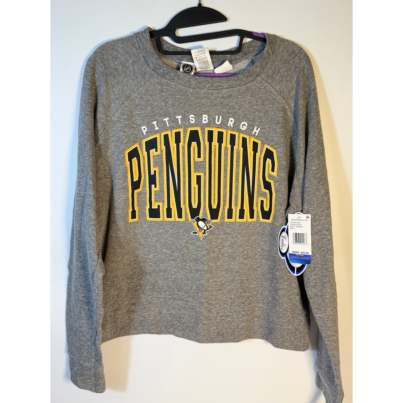 Concepts Sport Pittsburgh Penguins Women's Gray Crew Sweatshirt Large NWT NHL