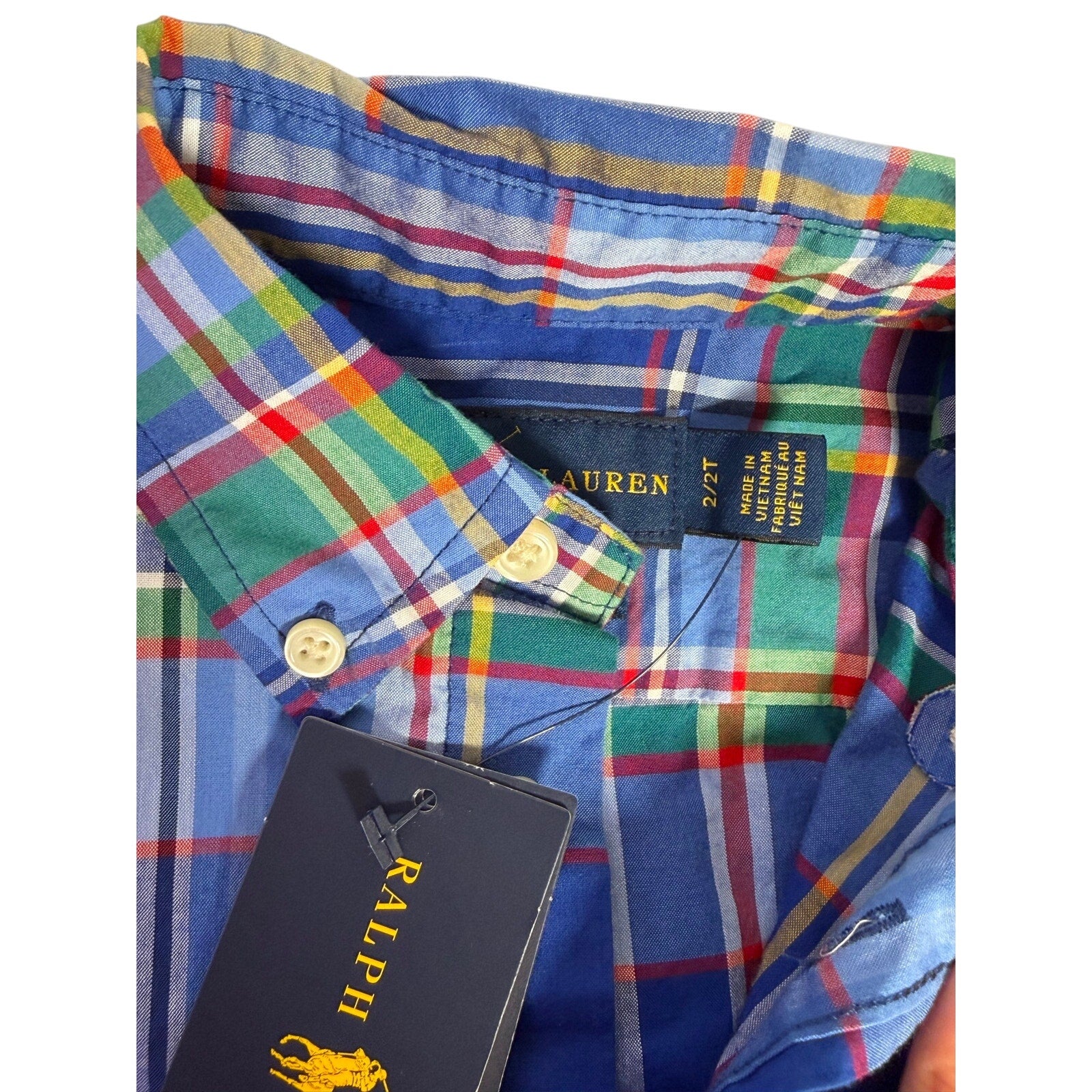Polo Ralph Lauren Boys Plaid Shirt Size 2T Navy Chino Shorts Size 4T Outfit Set