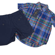 Polo Ralph Lauren Boys Plaid Shirt Size 2T Navy Chino Shorts Size 4T Outfit Set
