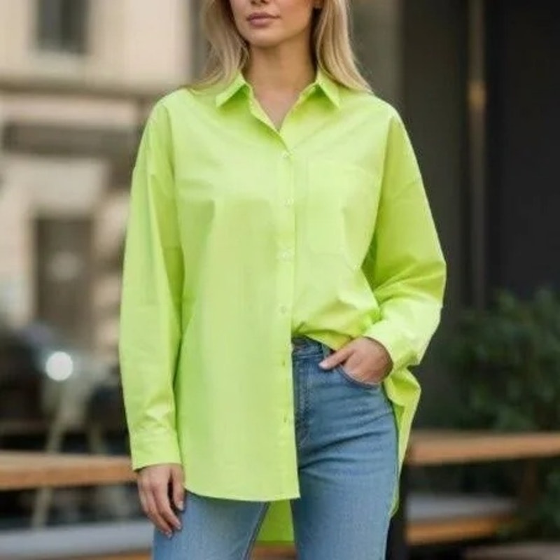 Nike 24.7 Women's New Venture Oversized Button-Up Shirt Neon Yellow Long Sleeve