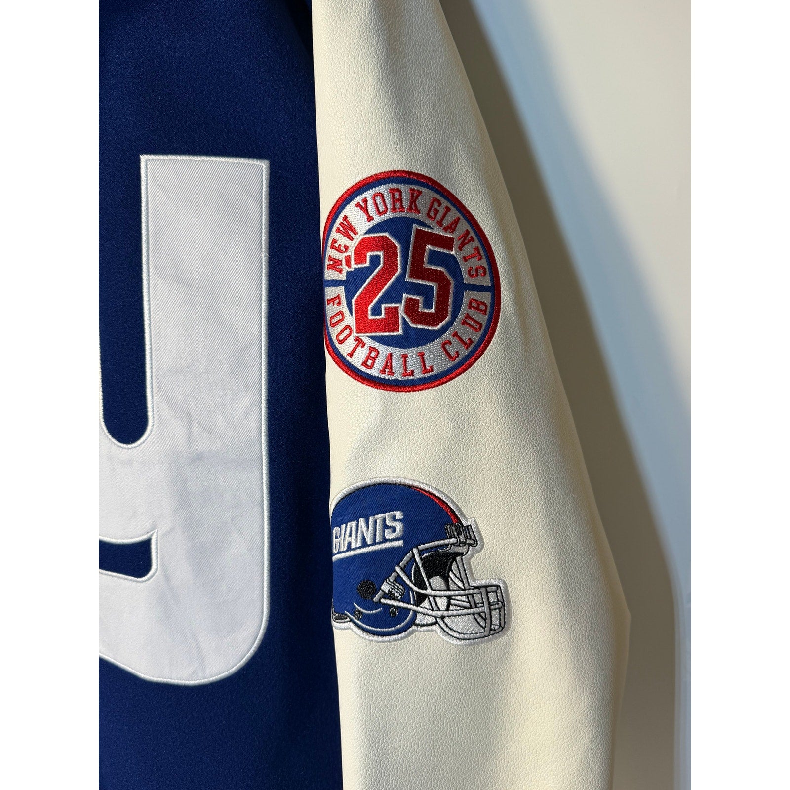 New York Giants Women's Varsity Hooded Jacket Blue White M NFL Wild Collective