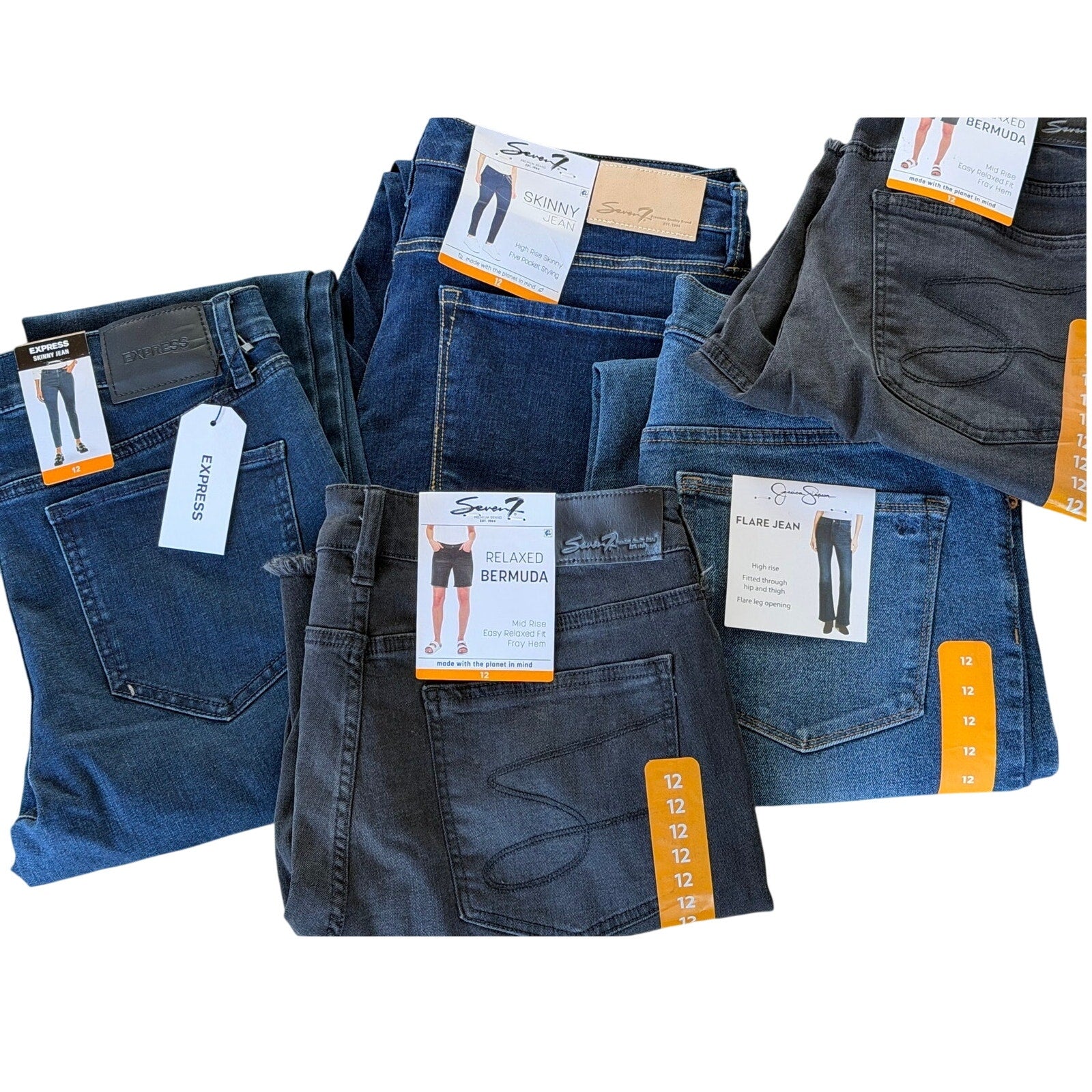 Women’s Size 12 Denim Bundle – NWT – Express / Seven7 / Jessica Simpson – 5 Piece Set