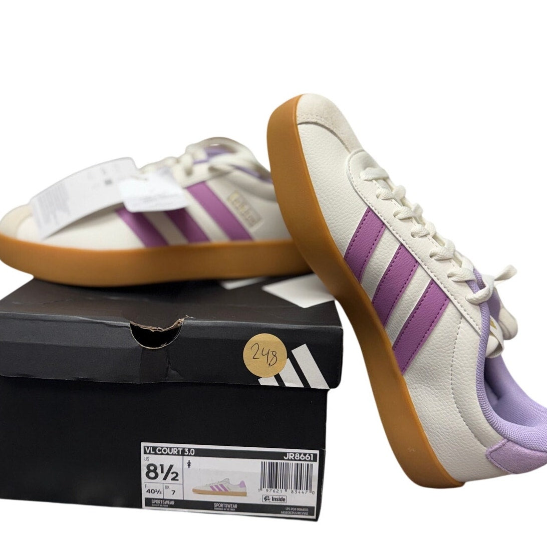adidas VL Court 3.0 Women’s 8.5 White Purple Gum Sneakers JR8661 New w/ Box