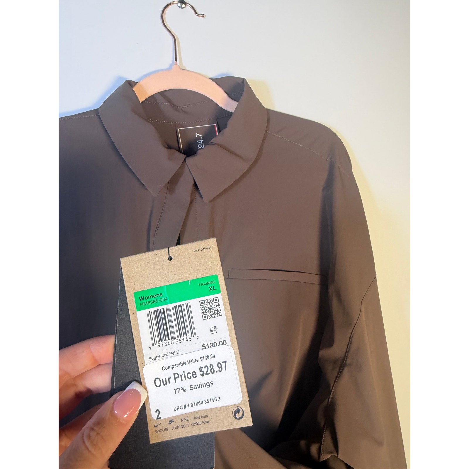 Nike 24.7 Women's XL Brown Dri-FIT Training Button Front Shirt NWT HM8385-004