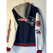 New England Patriots Women's Varsity Jacket Hoodie Blue/White XL NFL Team Apparel Embroidered Wool Faux Leather