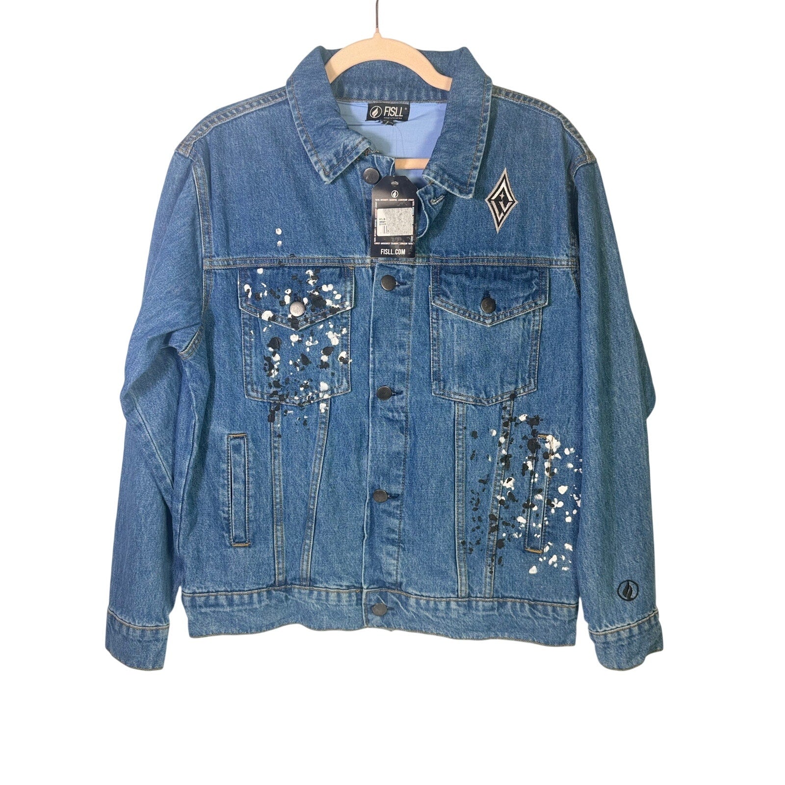 FISLL Las Vegas Aces Wilson denim jacket in medium size, unisex, featuring team logo and stylish design.