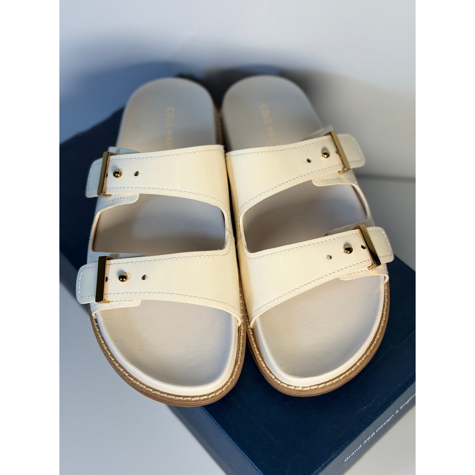Cole Haan Women's Buckle Slide Sandals White Leather US 9B – New in Box