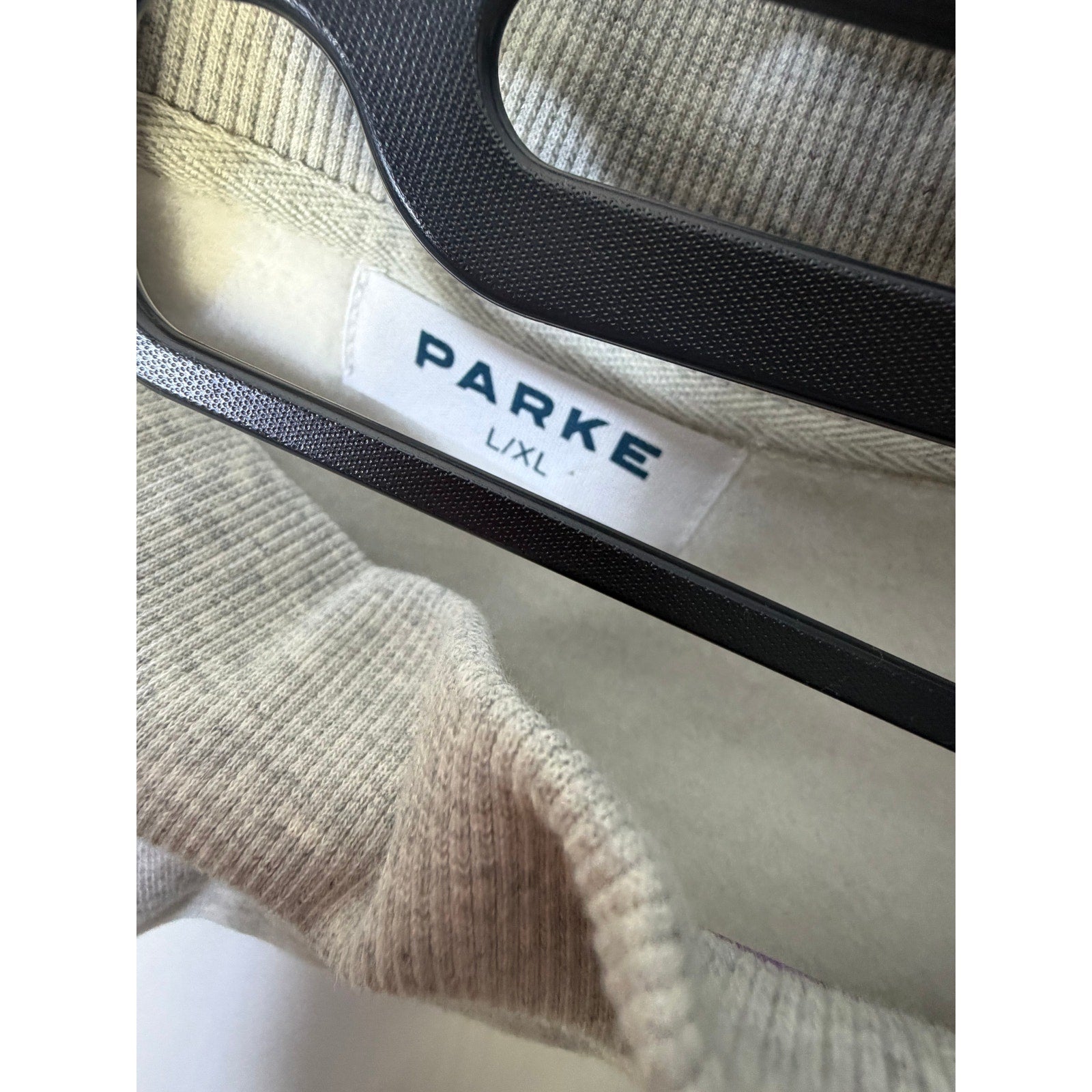 PARKE Mock Neck Sweatshirt Women's L/XL Gray Oversized Fleece Pullover Embroidered Logo