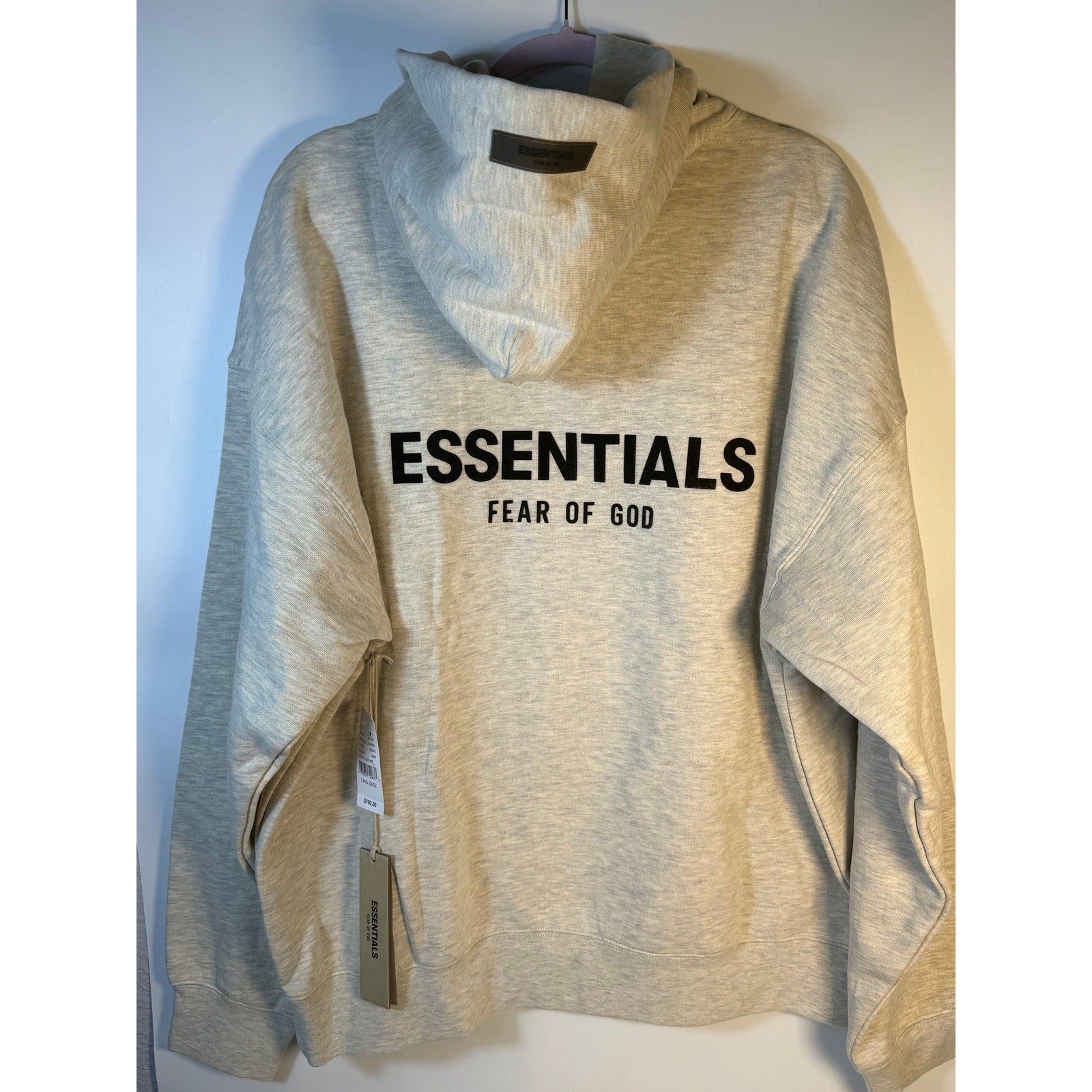 Fear of God ESSENTIALS Pullover Hoodie Light Oatmeal Men's Large Logo Sweatshirt