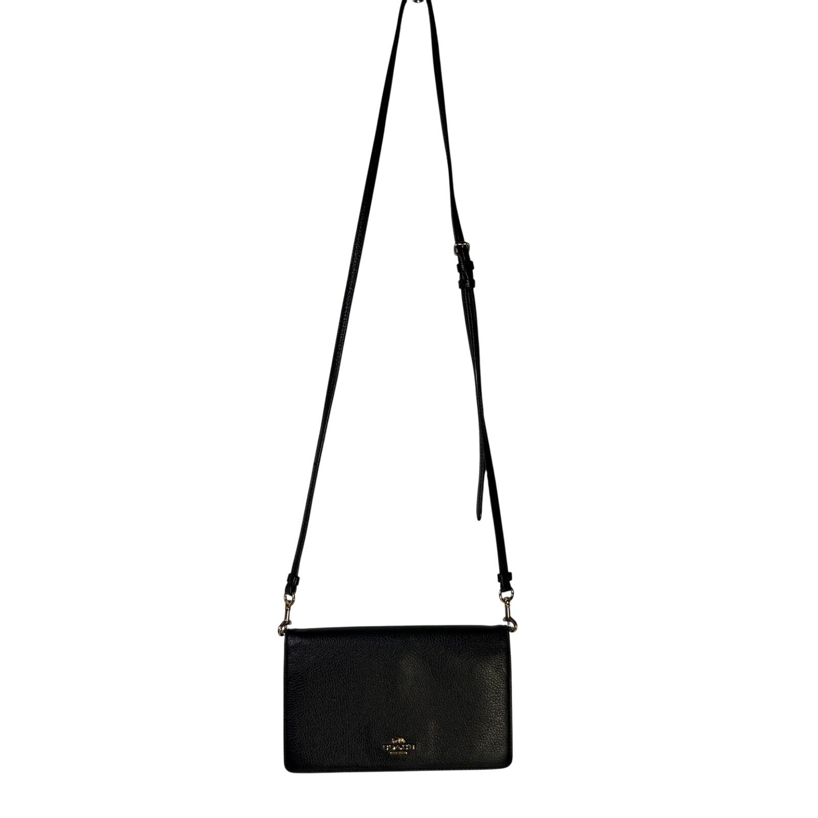 Coach Women’s Black Leather Foldover Crossbody Wallet Bag Adjustable Strap