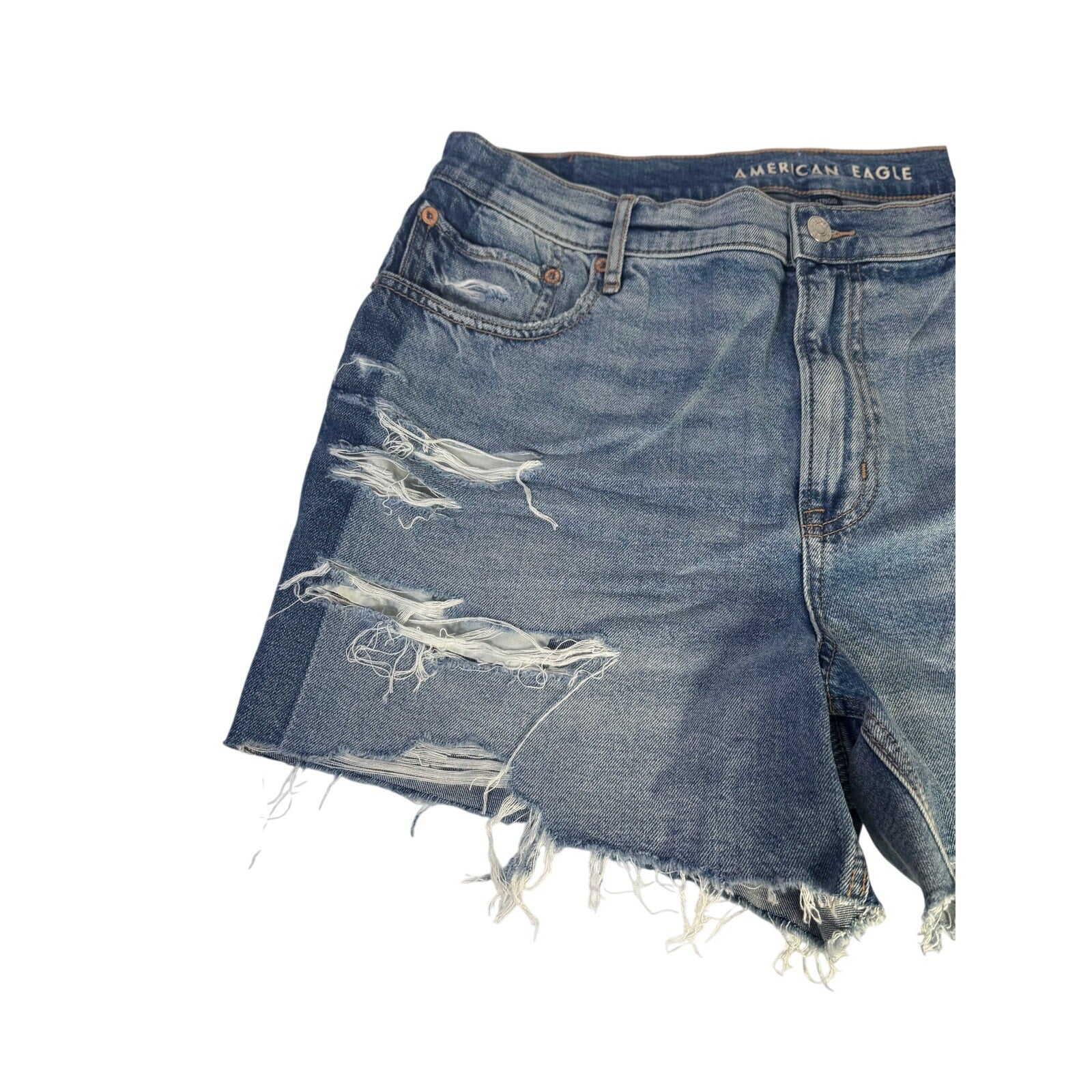 American Eagle Strigid Relaxed High Rise Distressed Denim Shorts Women's Size 14