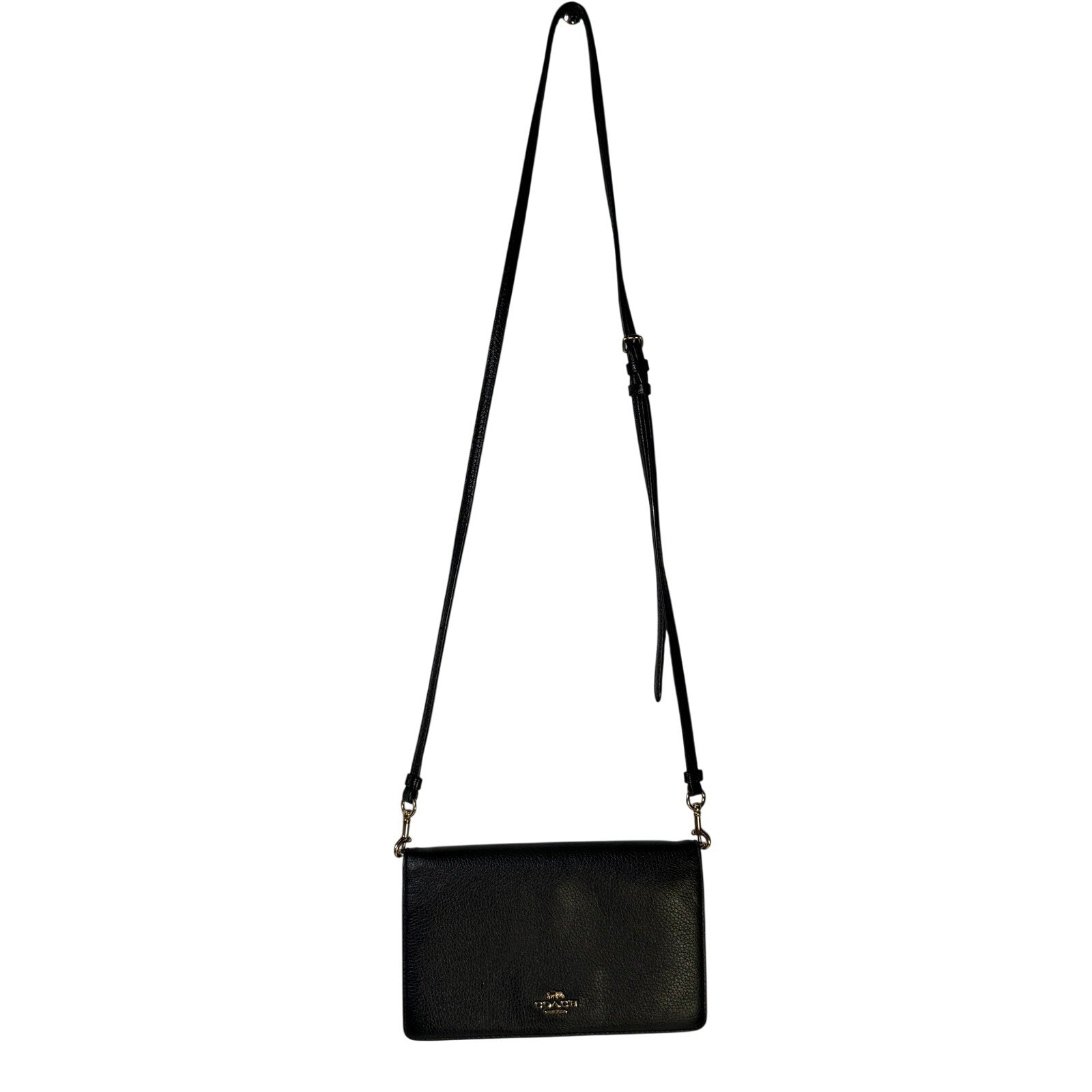 Coach Women’s Black Leather Foldover Crossbody Wallet Bag Adjustable Strap