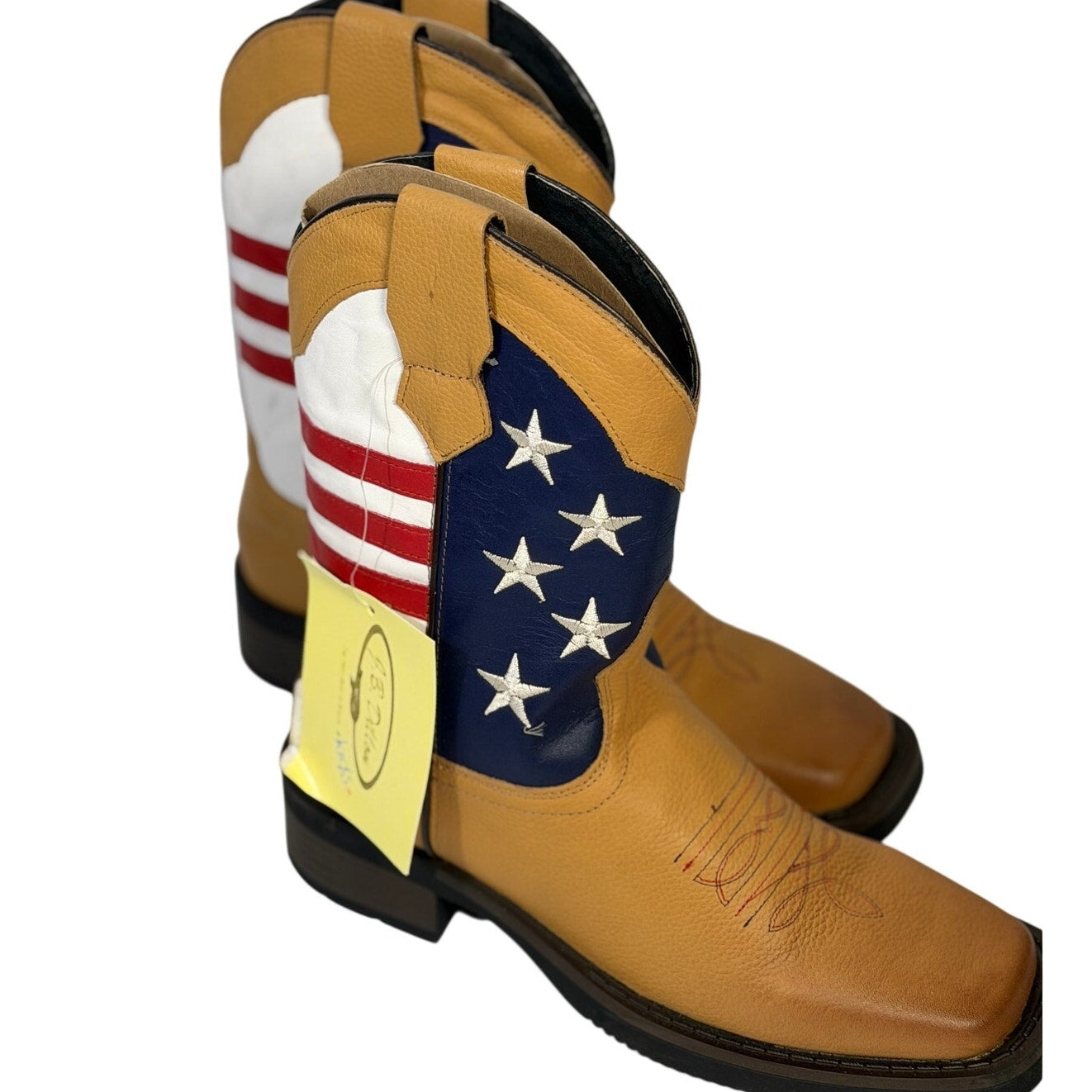 Patriotic American Flag Western Cowboy Boots Youth 5 1/2 M Tan Leather NWT