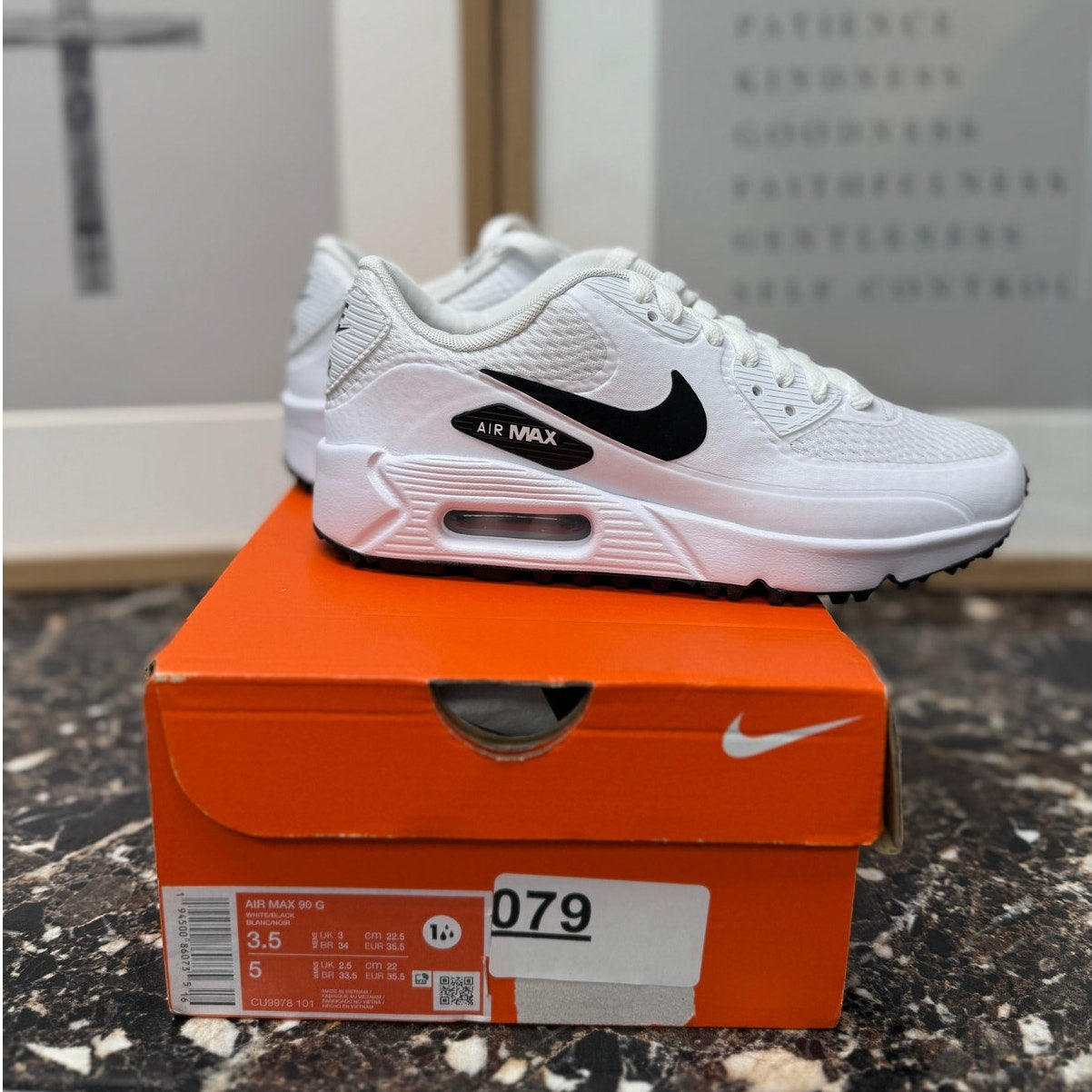 Nike Air Max 90 G Golf Shoes White Black Men's 3.5 Women's 5 CU9978-101