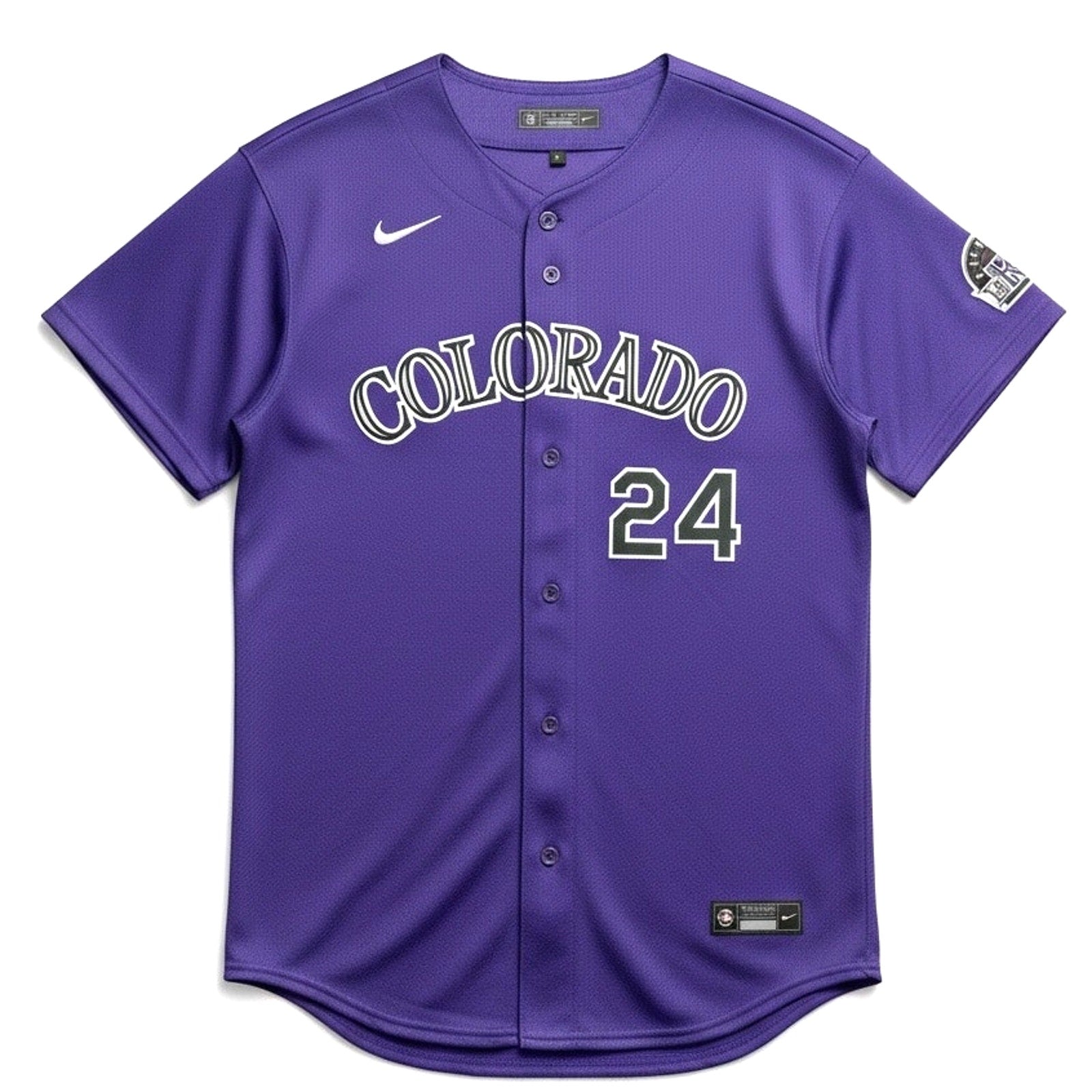 Nike Colorado Rockies Ryan McMahon #24 youth XL MLB replica jersey displayed on a hanger with team logo and player number