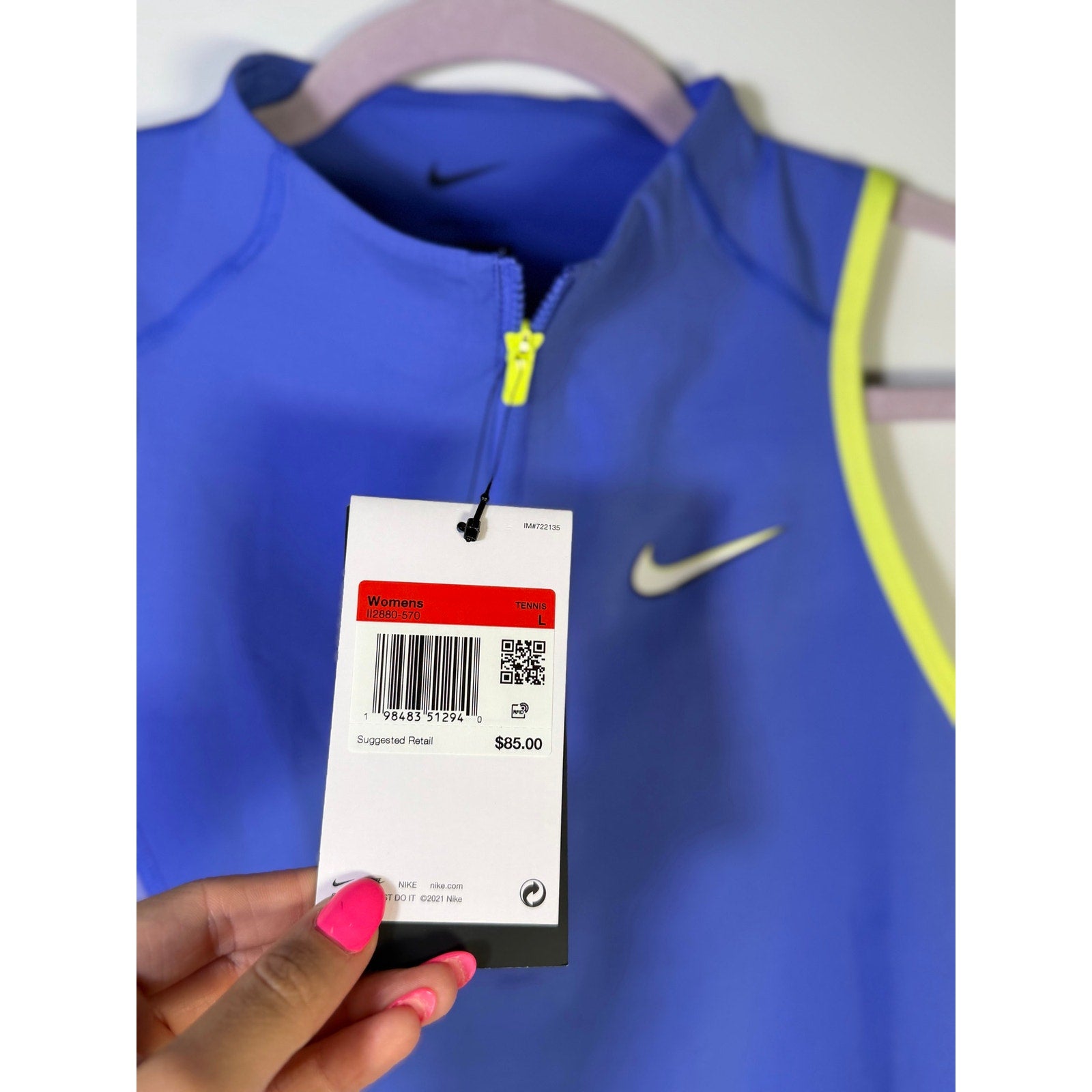 Nike Women’s Quarter-Zip Cropped Tank Top Blue Yellow Size L NWT