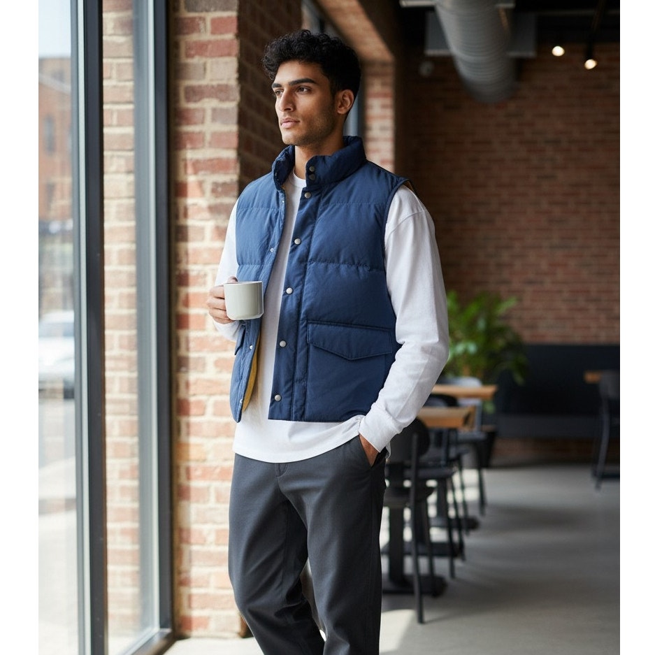 The Normal Brand Men’s Blue Insulated Puffer Vest Snap Front New M