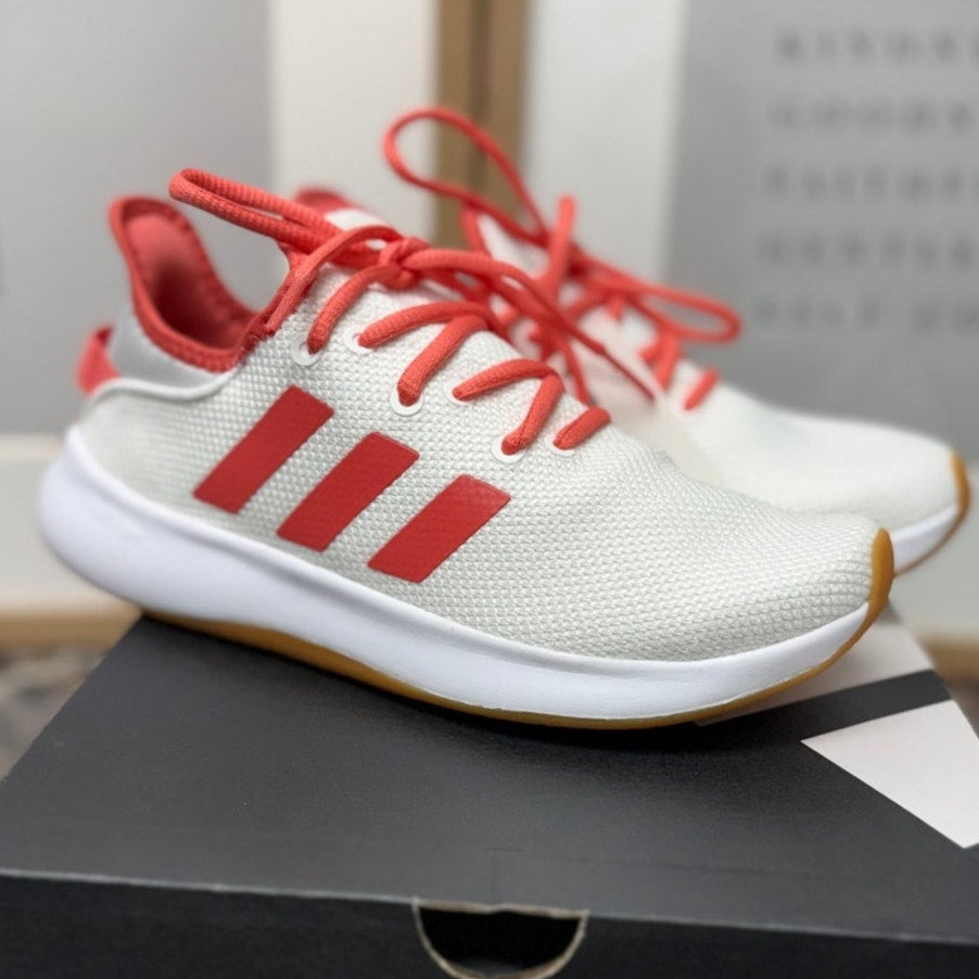 Adidas Cloudfoam Pure SPW women's sneakers in size 5.5, showing white and light gray design with cushioned soles.