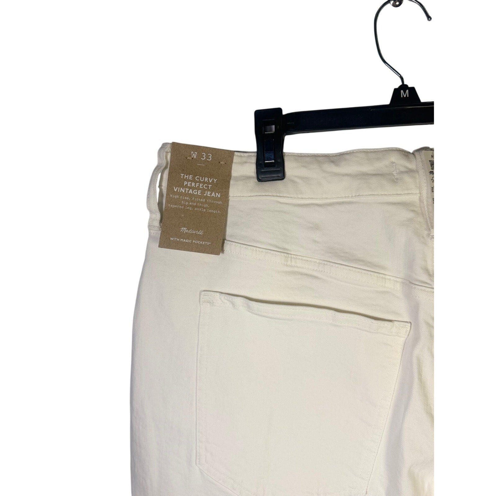 Madewell Curvy Perfect Vintage Jeans for women, white high-rise tapered fit, new with tags, shown on a model.