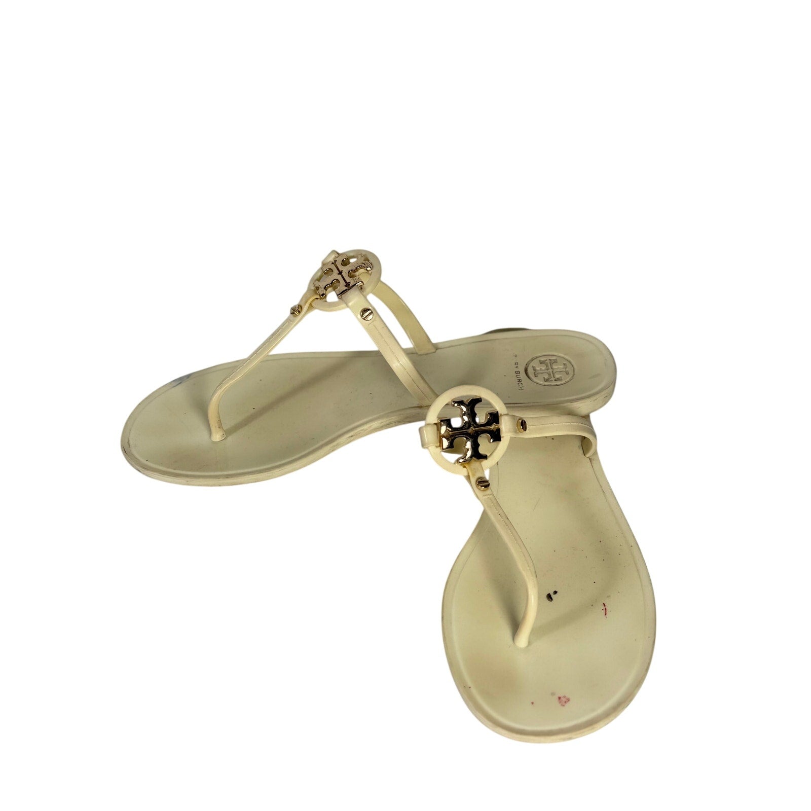 Tory Burch Miller Jelly Sandals Women's US 8 Ivory Cream Gold Logo Flip Flops