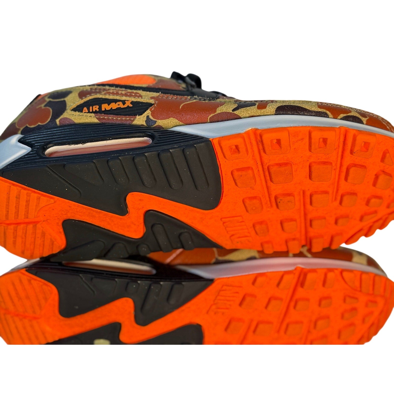 Nike Air Max 90 Orange Camo Black Sneakers Men's Size 11 CW4039-800