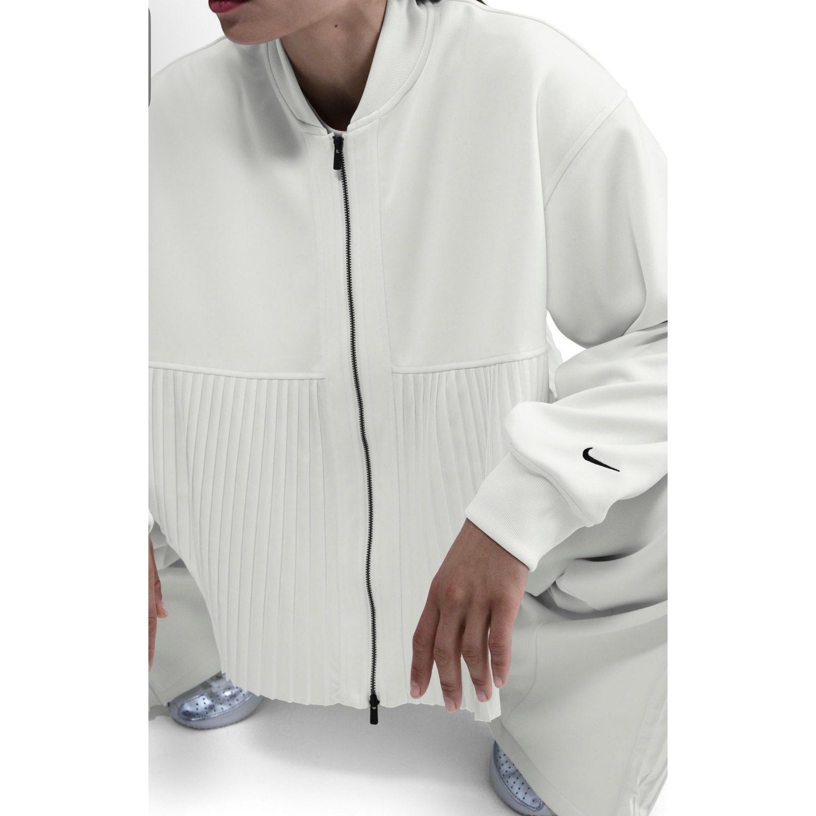 Nike Women's Pleated Bomber Jacket Full Zip Sail White Size M NWT