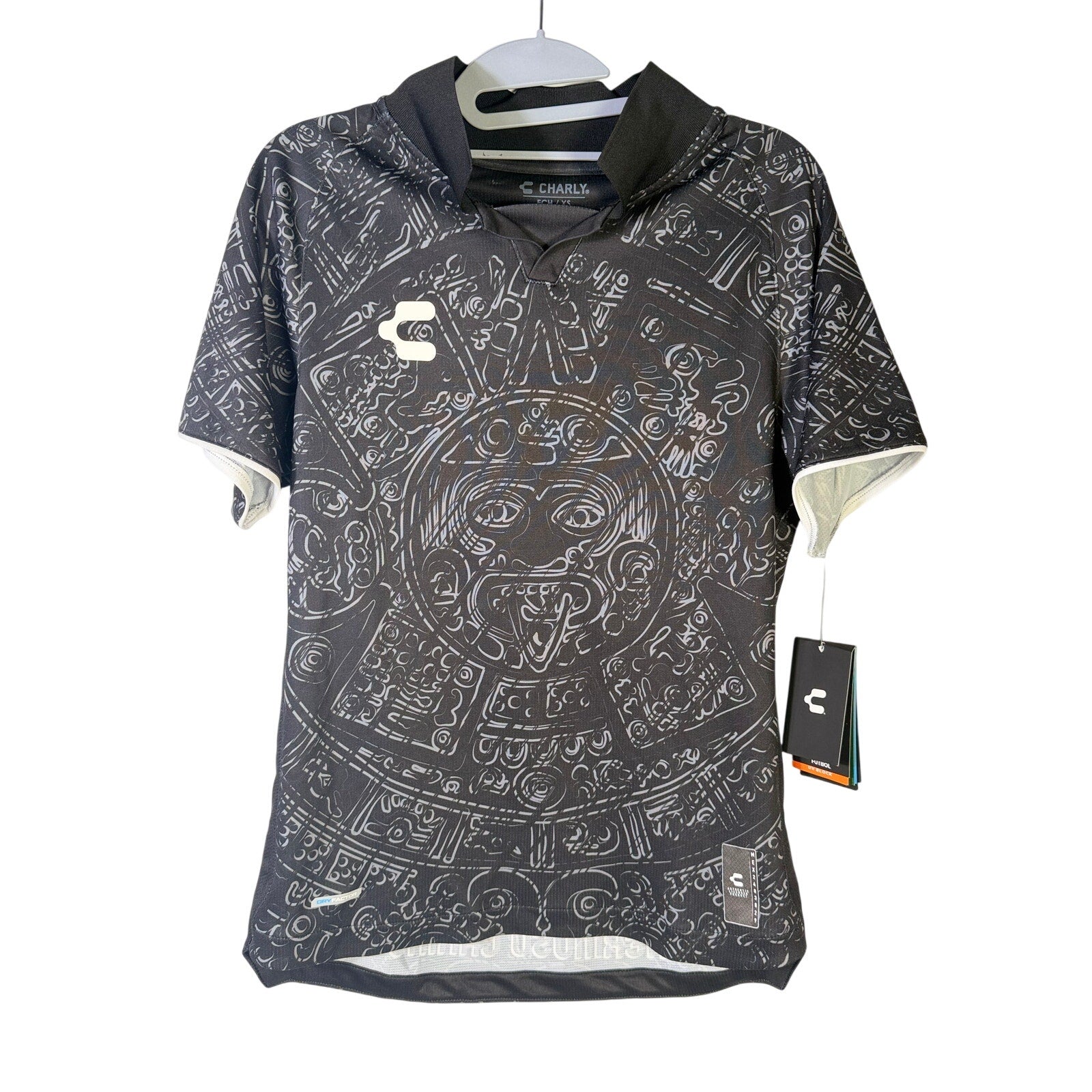 Charly Mexico Heritage SS Soccer Jersey Men's XS Black Aztec Print NWT