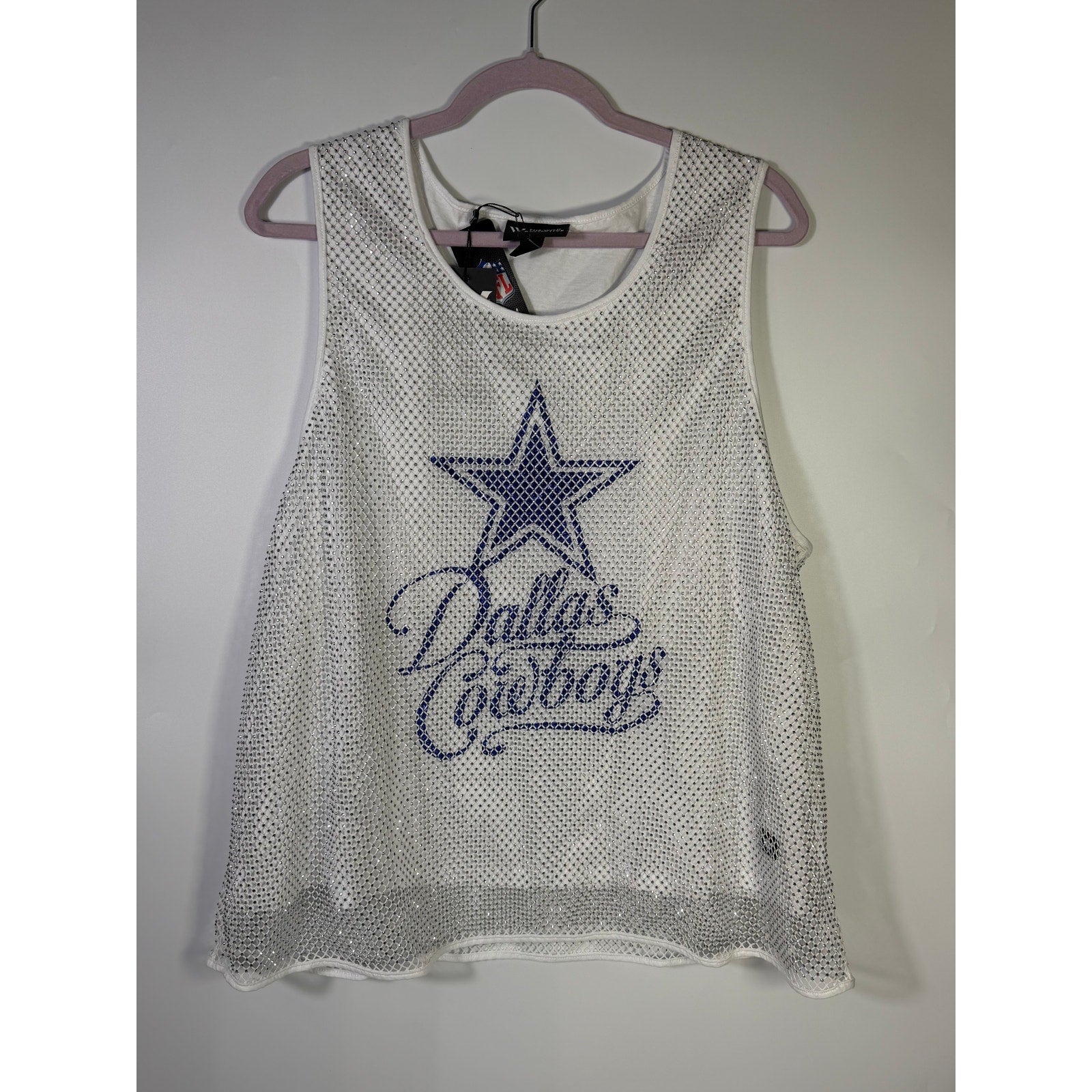 WEAR by Erin Andrews Dallas Cowboys Jeweled Mesh Tank White Women's 2XL NWT
