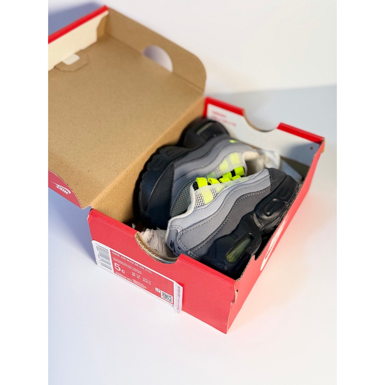 Nike Air Max 95 Toddler Sneakers Gray Volt Black Running Shoes Kids