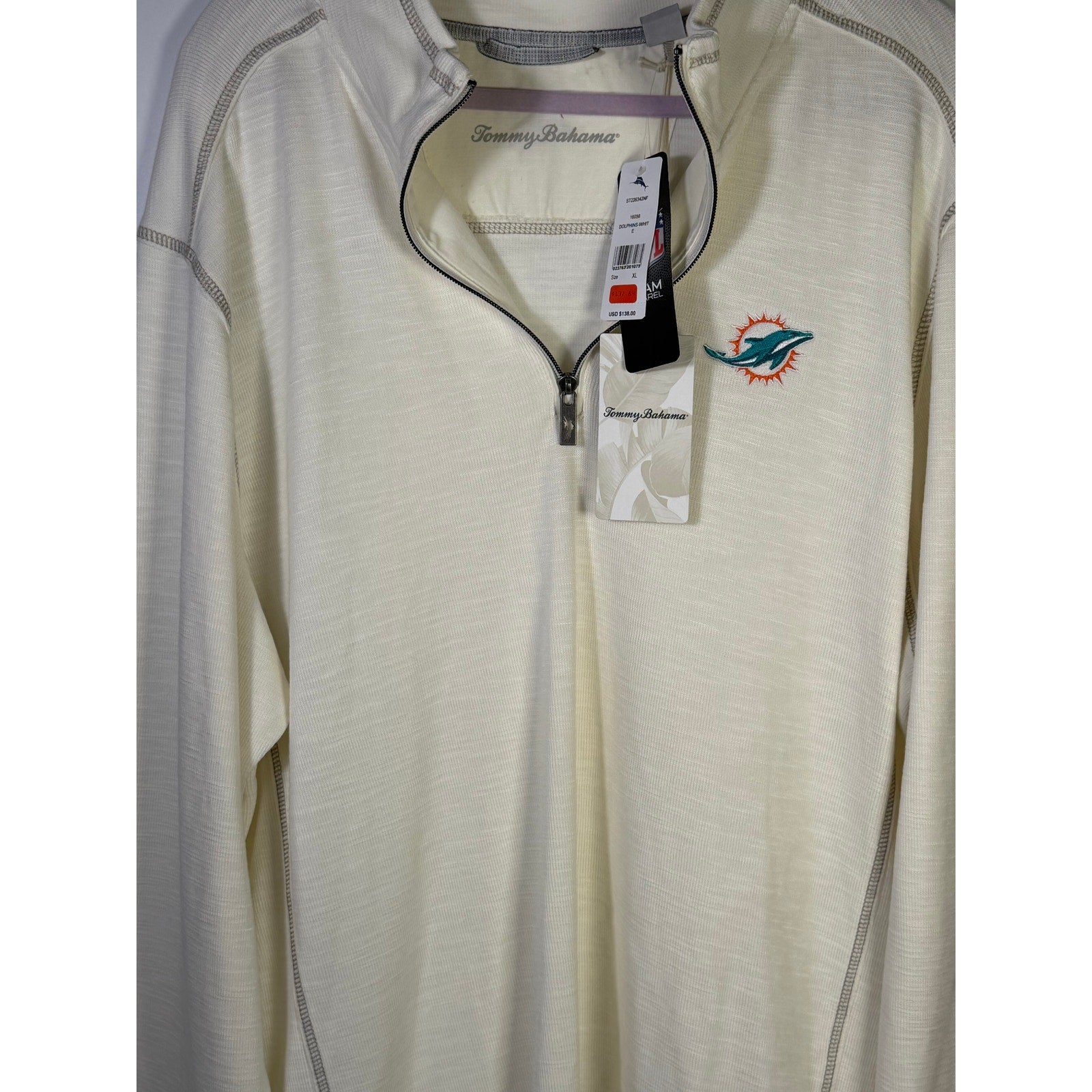 Tommy Bahama Miami Dolphins NFL Tobago Bay Half-Zip Sweatshirt Men’s XL White - back view