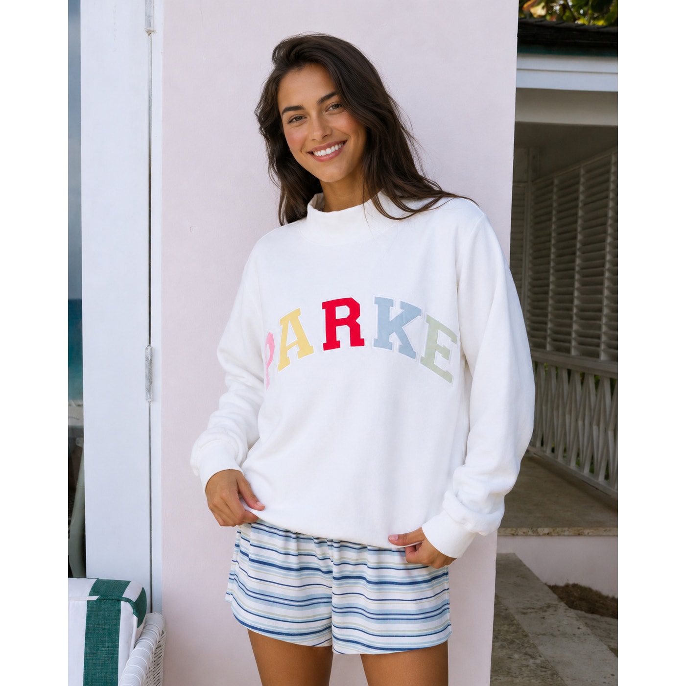 PARKE Heritage Varsity Mockneck Sweatshirt White Women's Pullover NWT L