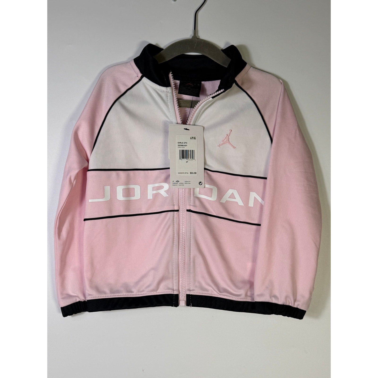 Jordan Toddler Girls 2-Piece Track Jacket Pants Set Pink Black Size 2T NWT