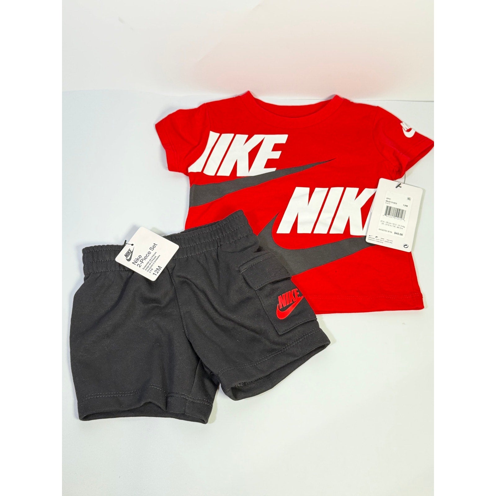 Nike Baby Boys 2-Piece T-Shirt Shorts Set Red Black Size 12M NWT