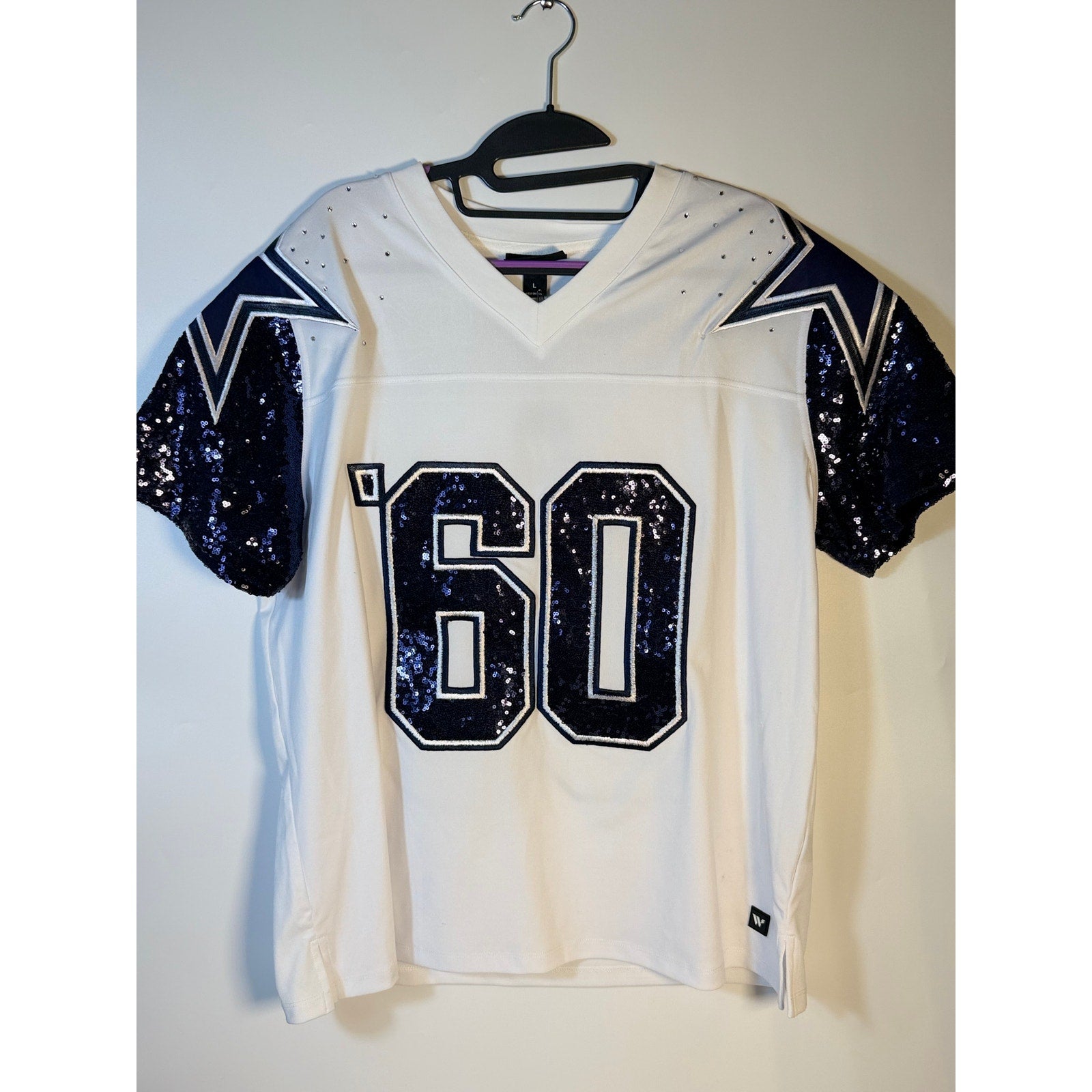 WEAR by Erin Andrews Dallas Cowboys Sequin Jersey Women's Large White NWT NFL